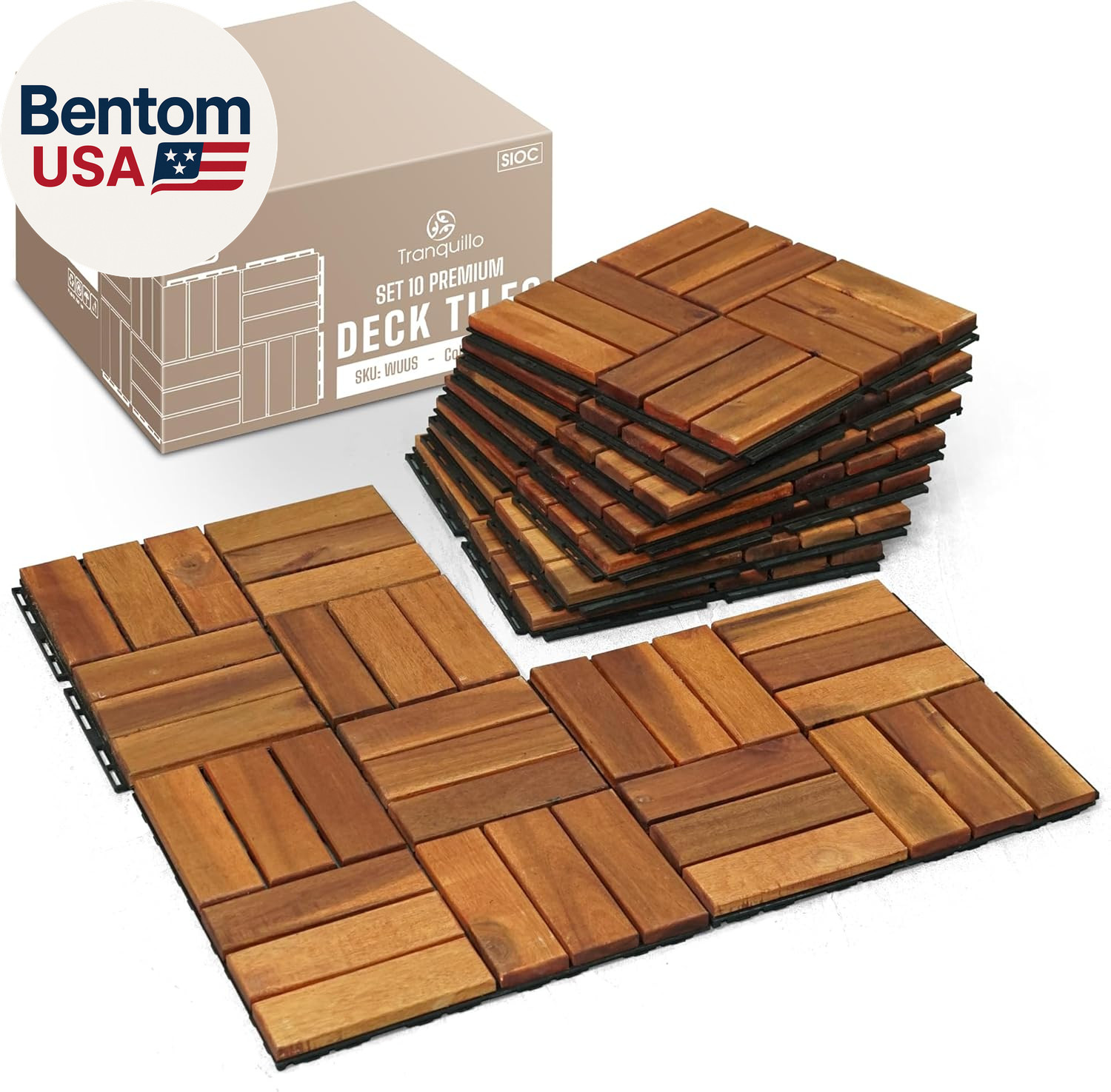 Interlocking Deck Tiles 12”X12”, Acacia Wood Patio Tiles, Waterproof Flooring Ti