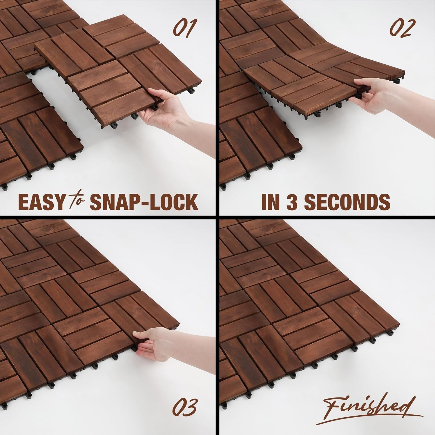 Acacia Wood Deck Tiles, 9 PCS, Outdoor Patio Flooring