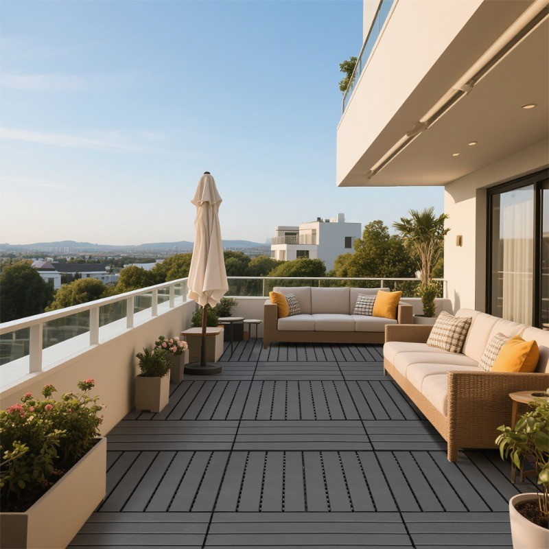 24 pieces of dark gray outdoor terrace deck tiles, DIY interlocking decking