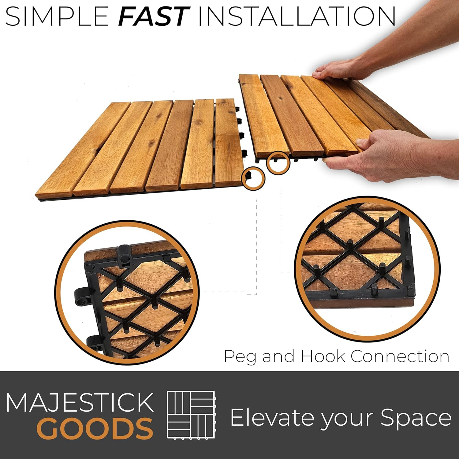 Interlocking Deck Tiles Snap Together Wood Flooring – 12 X 12 Acacia Hardwood Ou