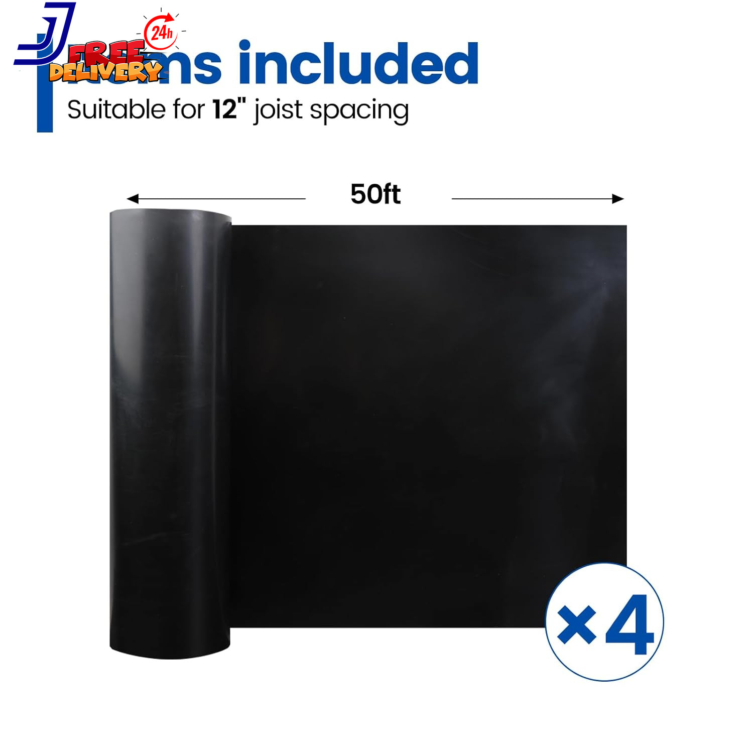 4 PCS 50FT Black under Deck Drainage System Trough HDPE Waterproofing Membrane F