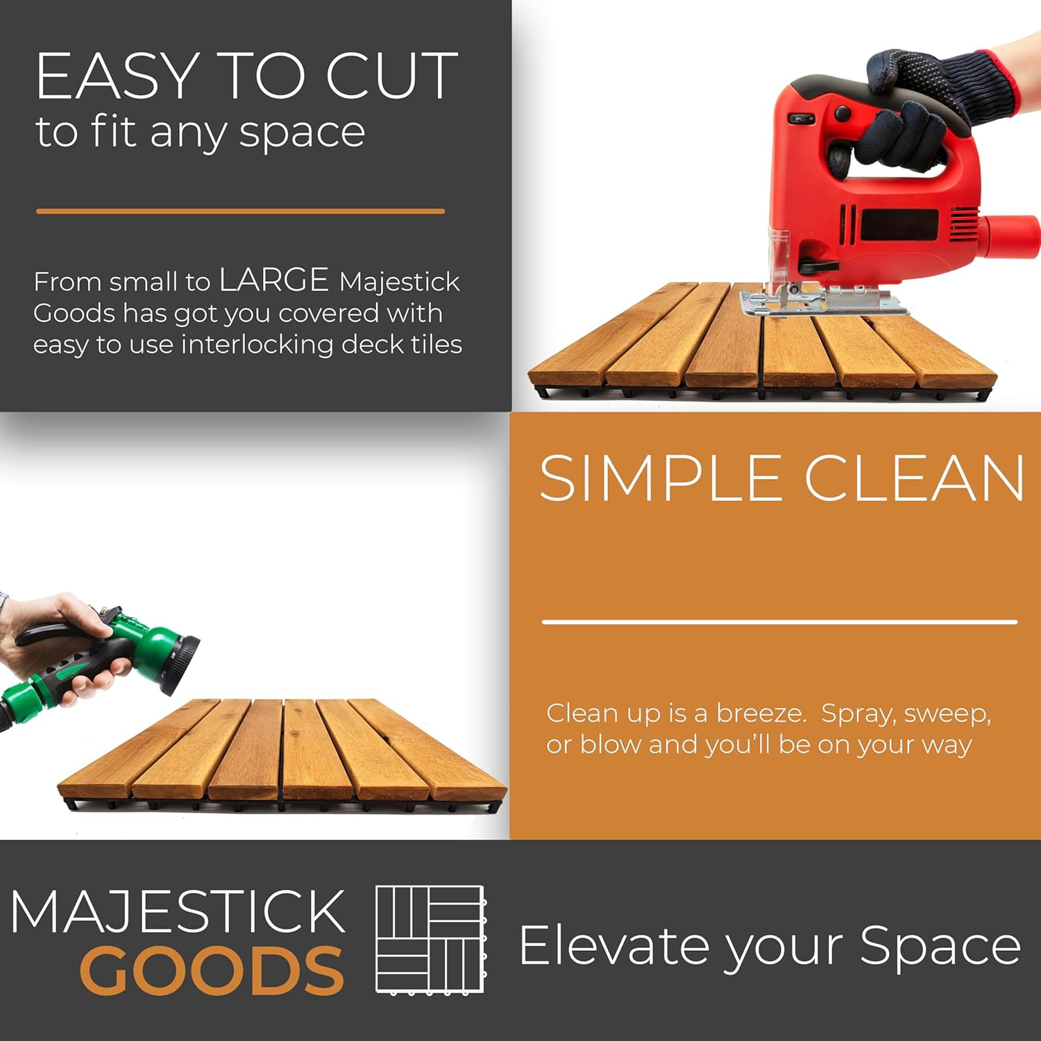 Interlocking Deck Tiles Snap Together Wood Flooring – 12 X 12 Acacia Hardwood Ou