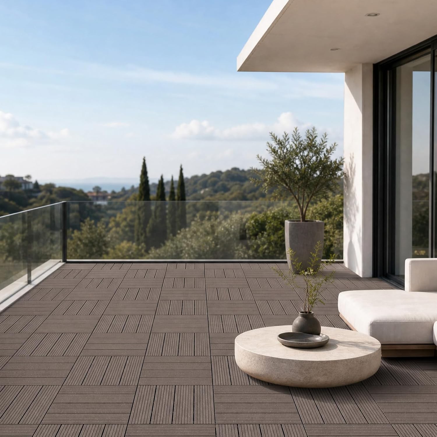 10 Pack 12x12in Interlocking Deck Tiles Wood Plastic Composite for Patio Balcony