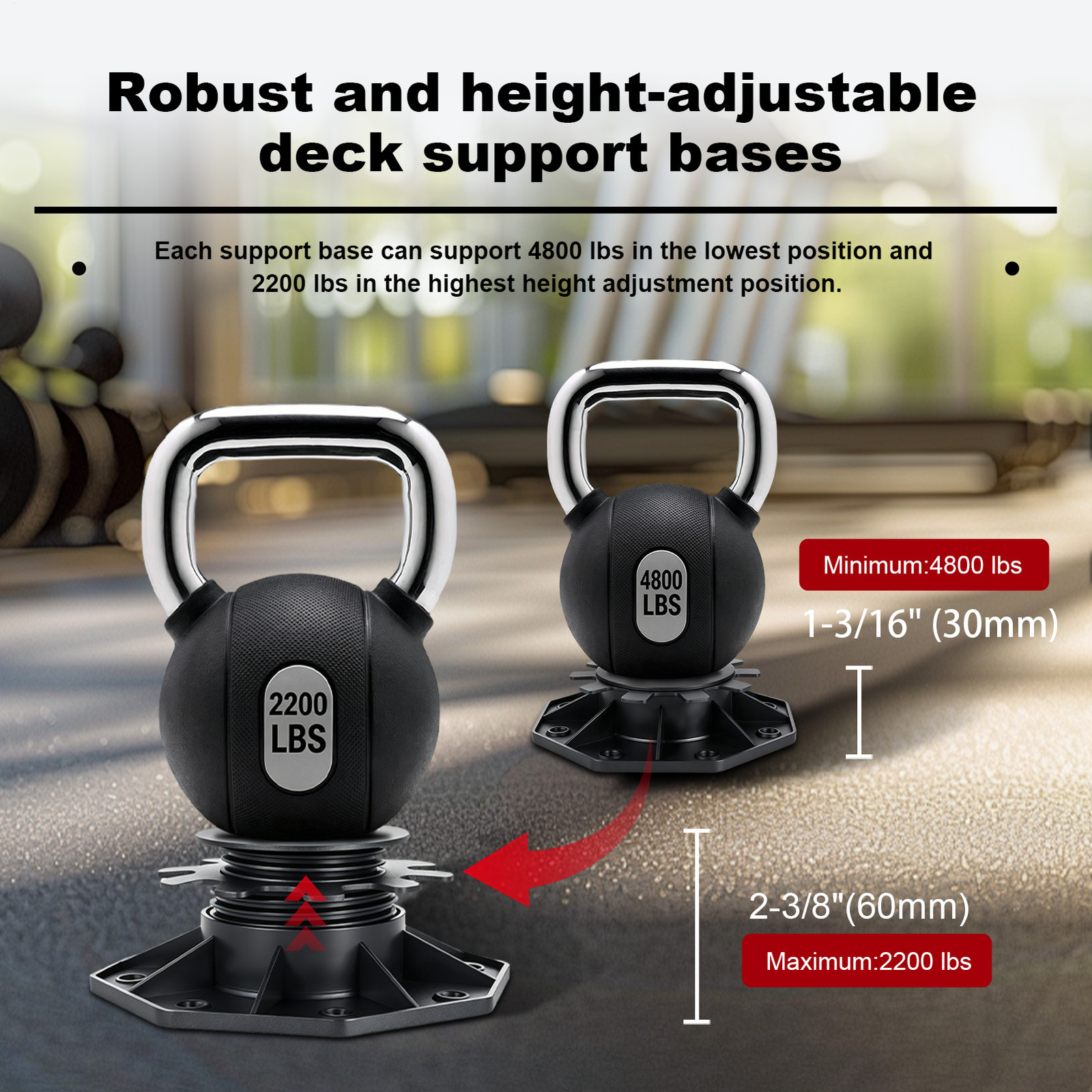 24 Pack Adjustable Deck Support Pedestal, High Load Pedestal Black