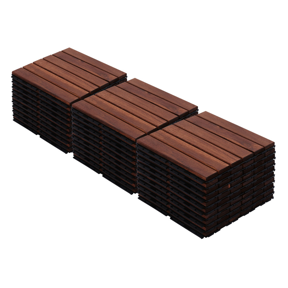30 PCS Acacia Interlocking Deck Tiles 12″ x 12″ Outdoor Flooring Patio Pool Side