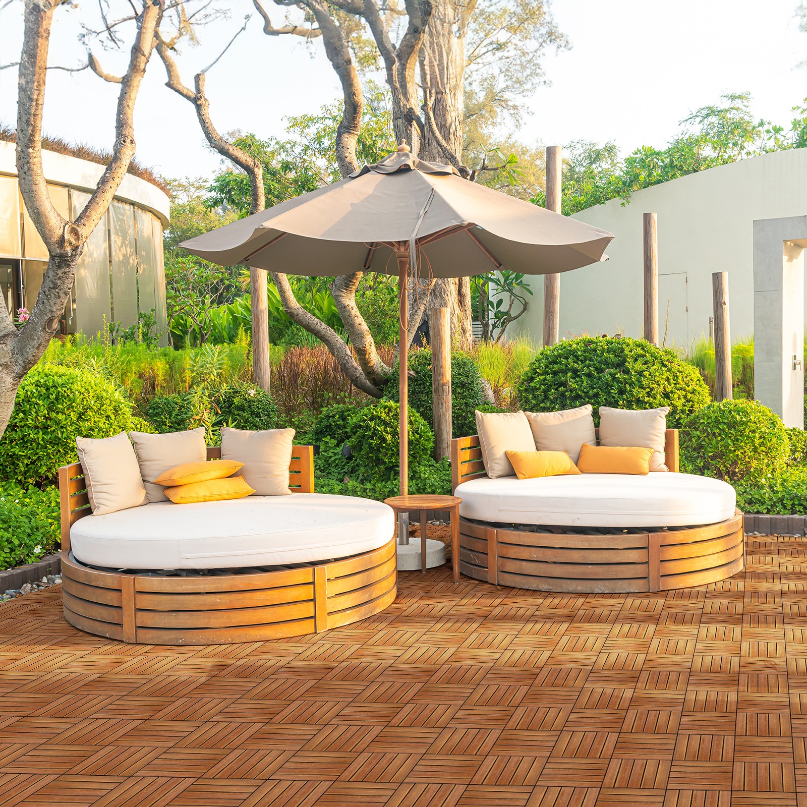 27pcs Wood Interlocking Deck Tiles 11.8″x11.8″, Waterproof Flooring Tiles