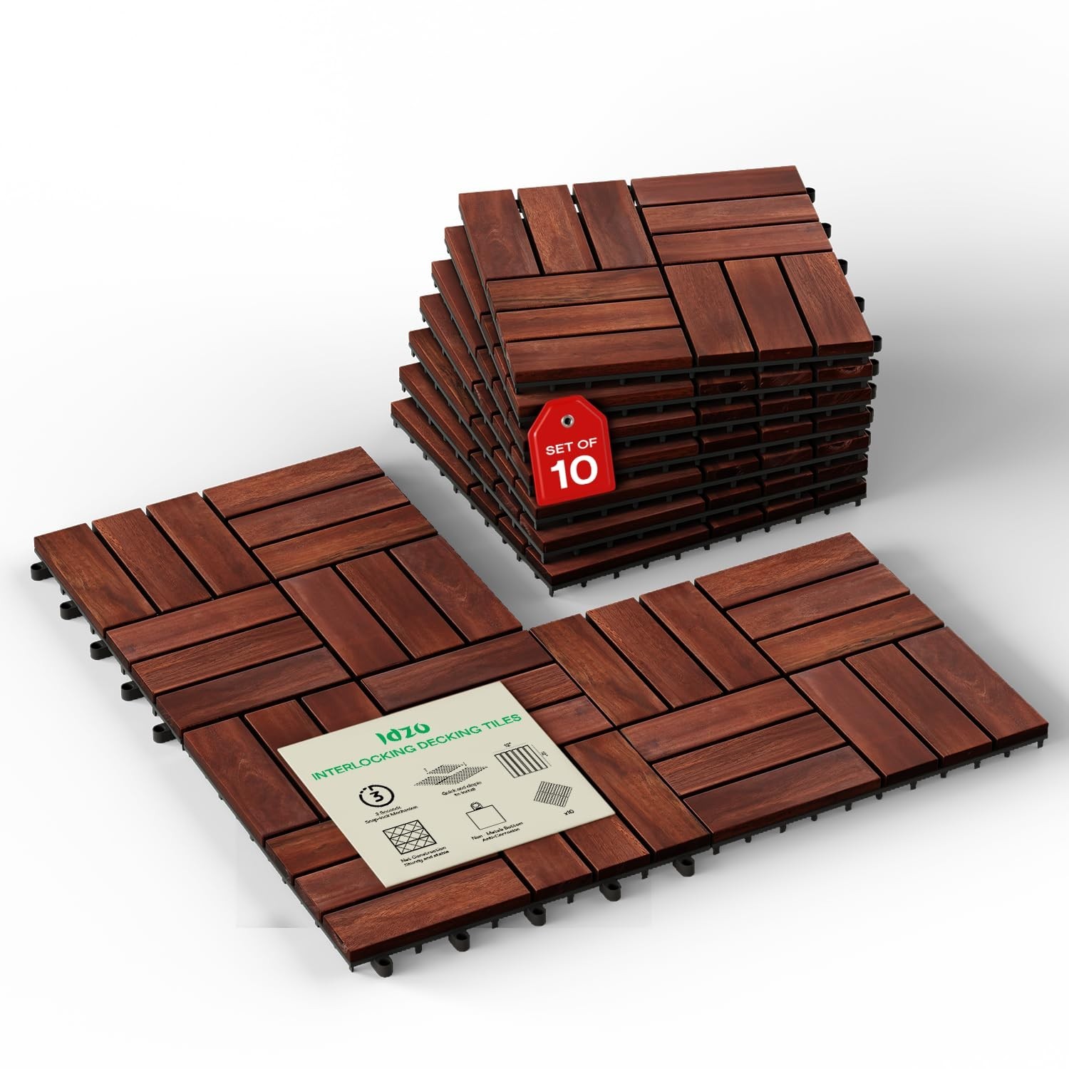 Acacia Wood Patio Tiles – Red Brown Checkered Pattern