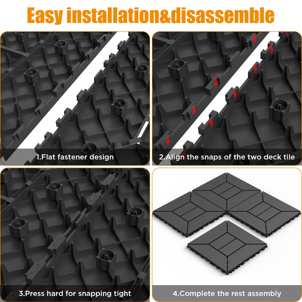 44x 12 Inch Balcony Deck Tiles, DIY Interlocking Deck Floor Tiles