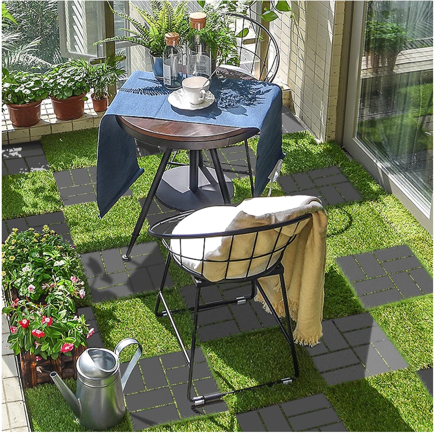Plastic Interlocking Decking Tiles, 36-Pack, Dark Grey