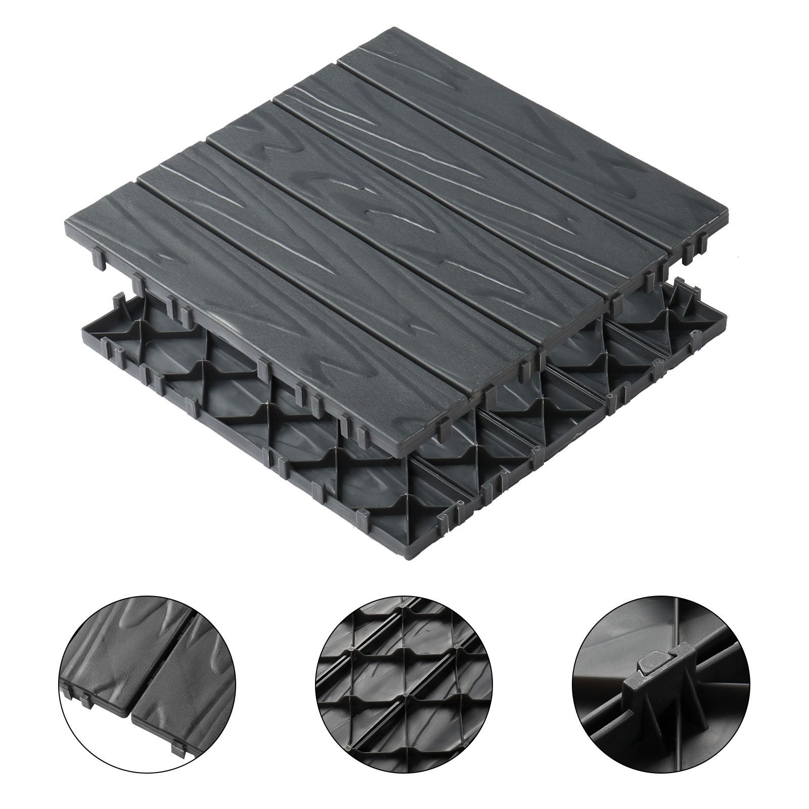 Set of 27 Plastic Patio Deck Tiles 12 x 12″ Interlocking Flooring for In/Outdoor
