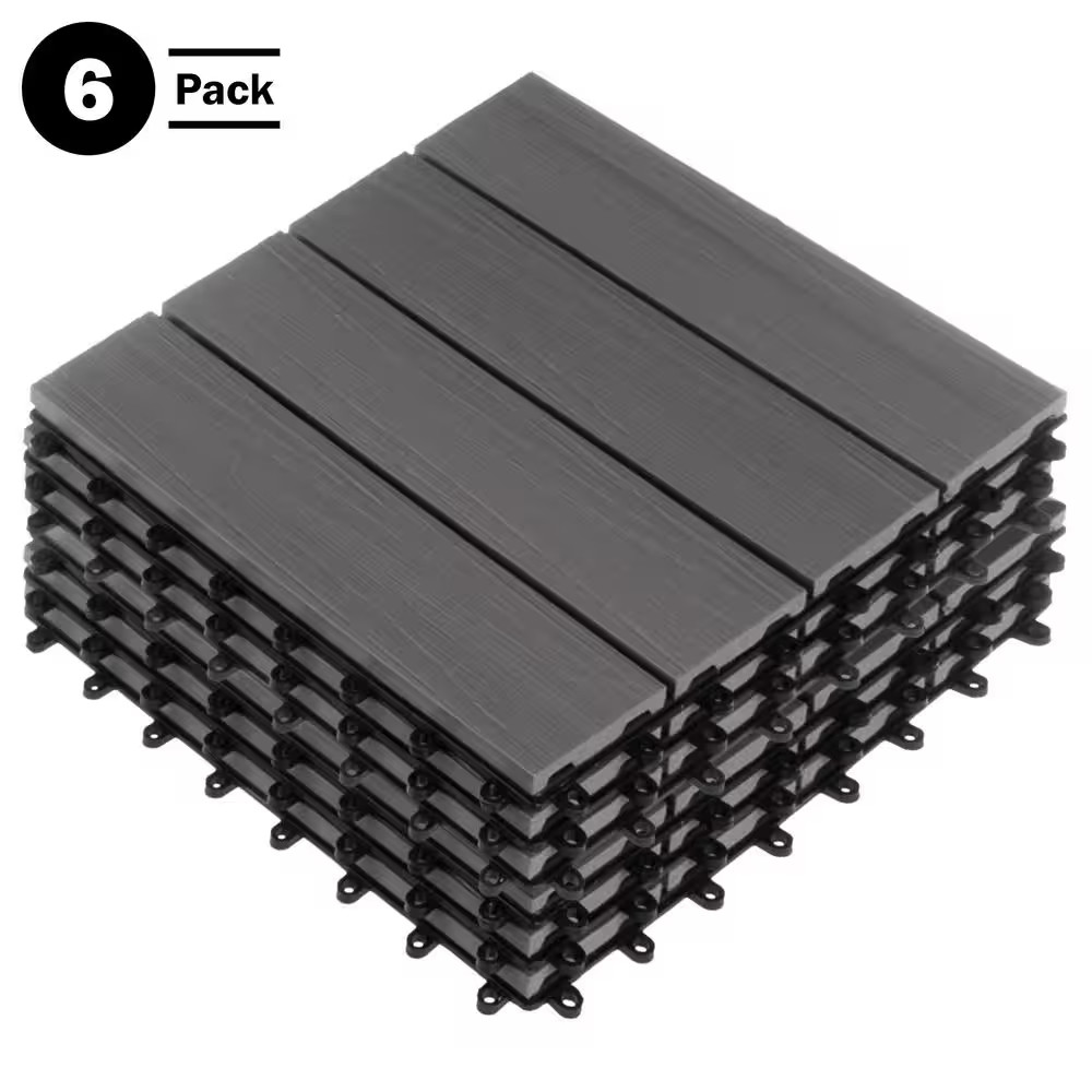 1 Ft. W X 1 Ft. L 6 Patio Tiles Woodgrain Wood/Polypropylene Interlocking Deck T
