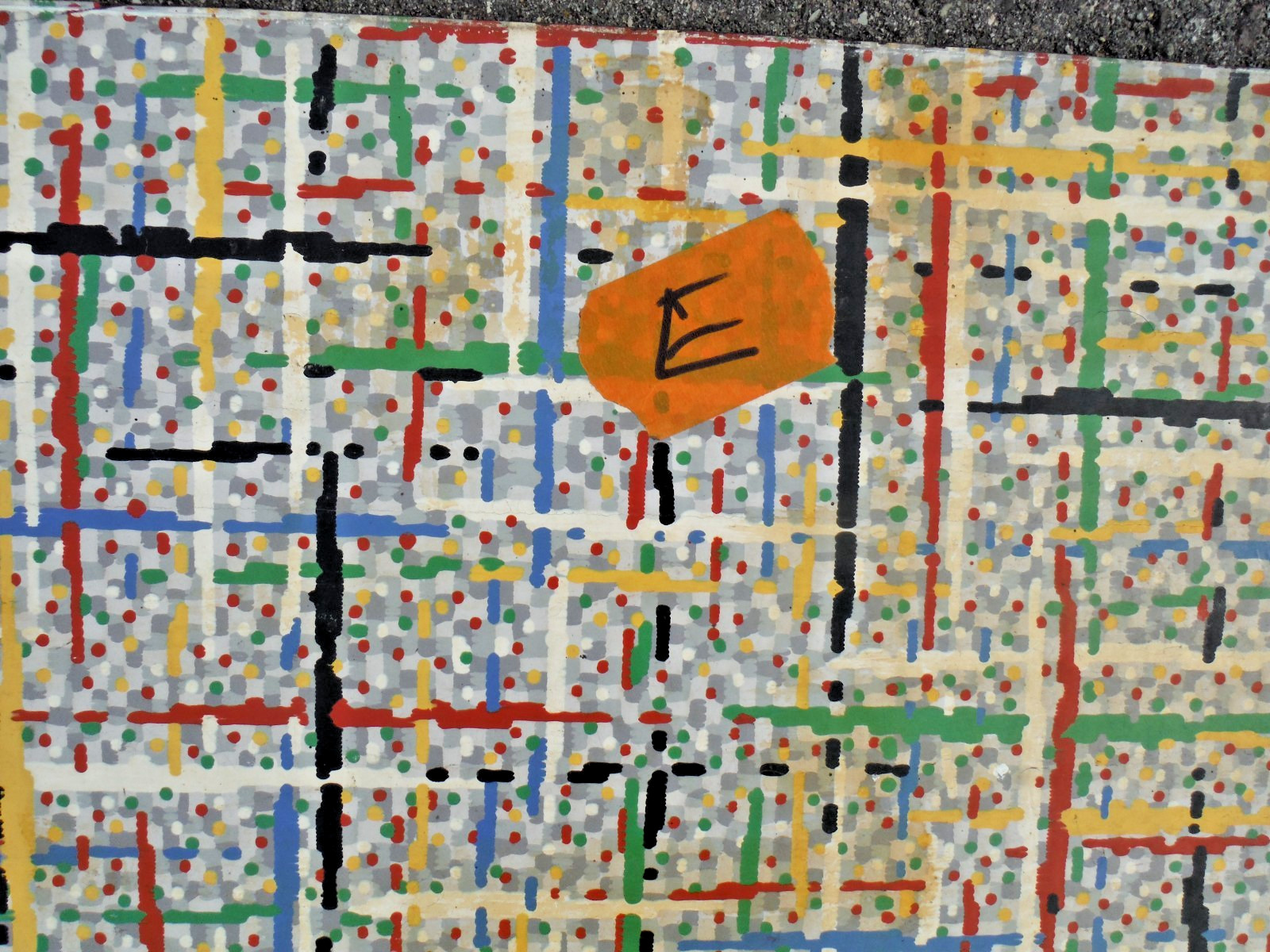 VTG~LINOLEUM FLOORING~L PIECE~45″x 60″~1950-60~MOVIE SET~MCM~GRAY GRID~PRIMARY E