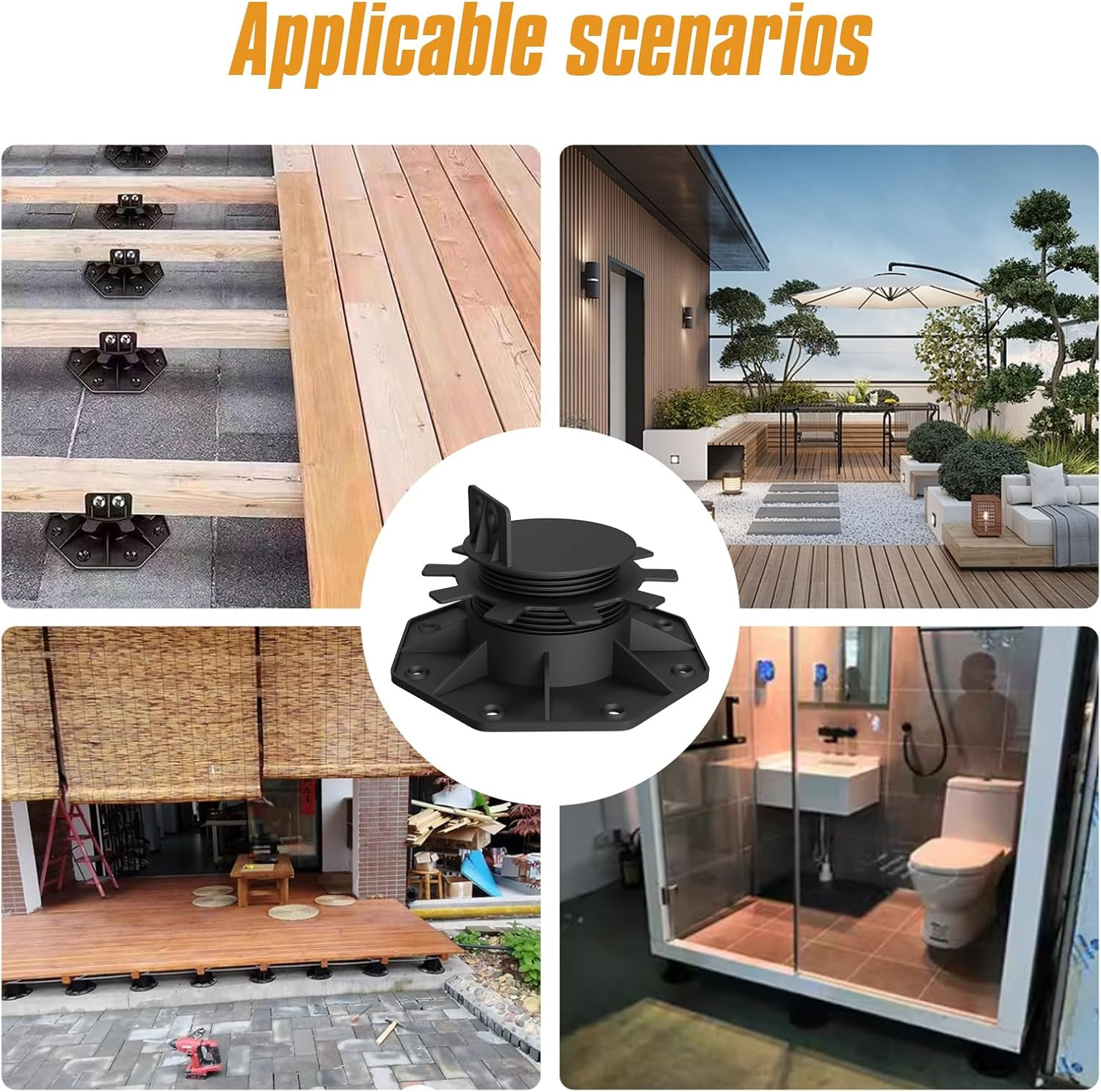 12-Pack Adjustable Deck Support Pedestals, 1.18″–2.36″ (30–60 Mm), for 2×4 & 2×6