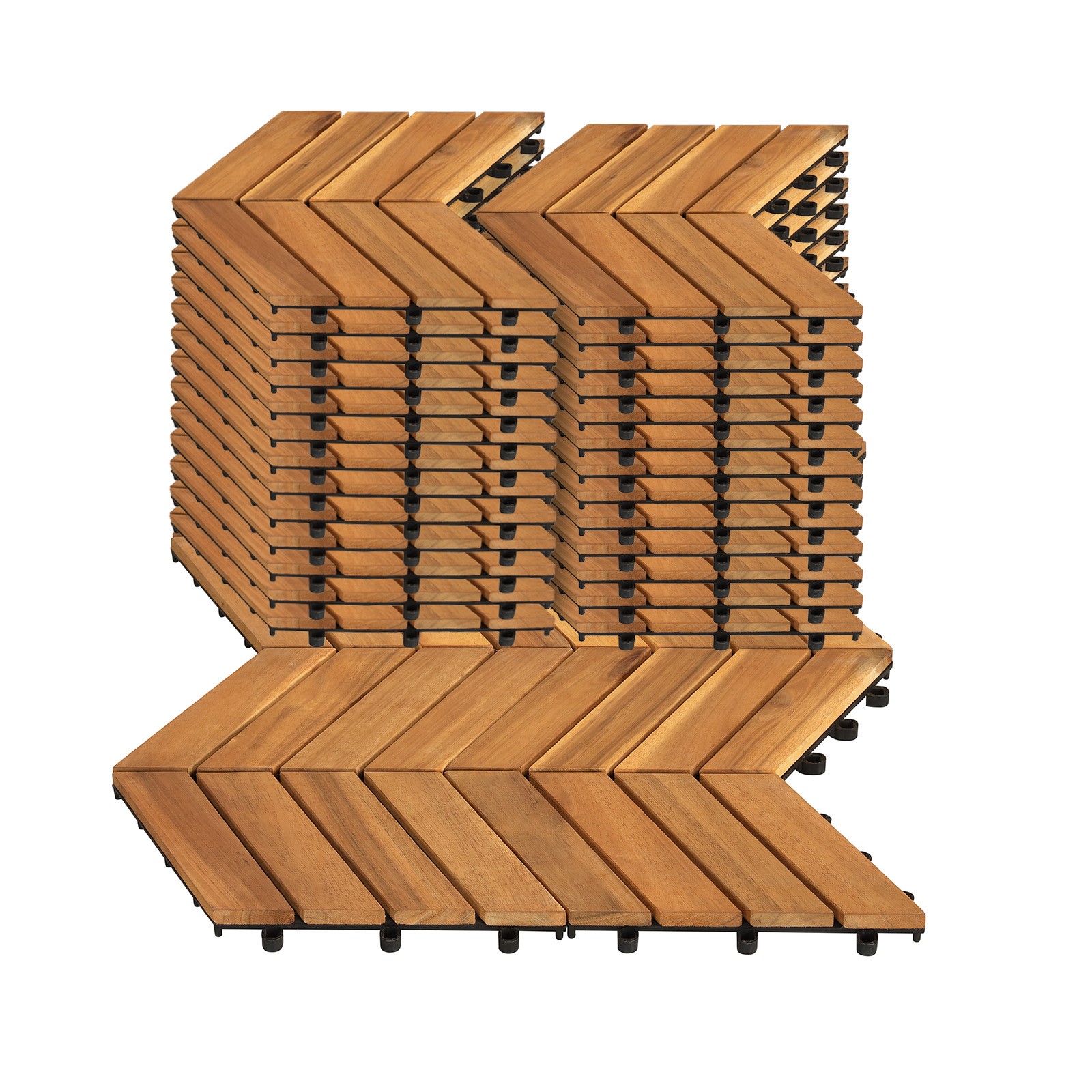 Acacia Wood Interlocking Deck Tiles 30 PCS Waterproof Flooring TilesNatural