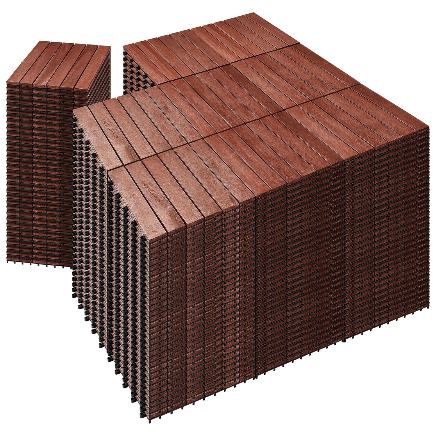 27 PCS Solid Acacia Wood Interlocking Deck Tiles 12″ x 12″ Waterproof Indoor