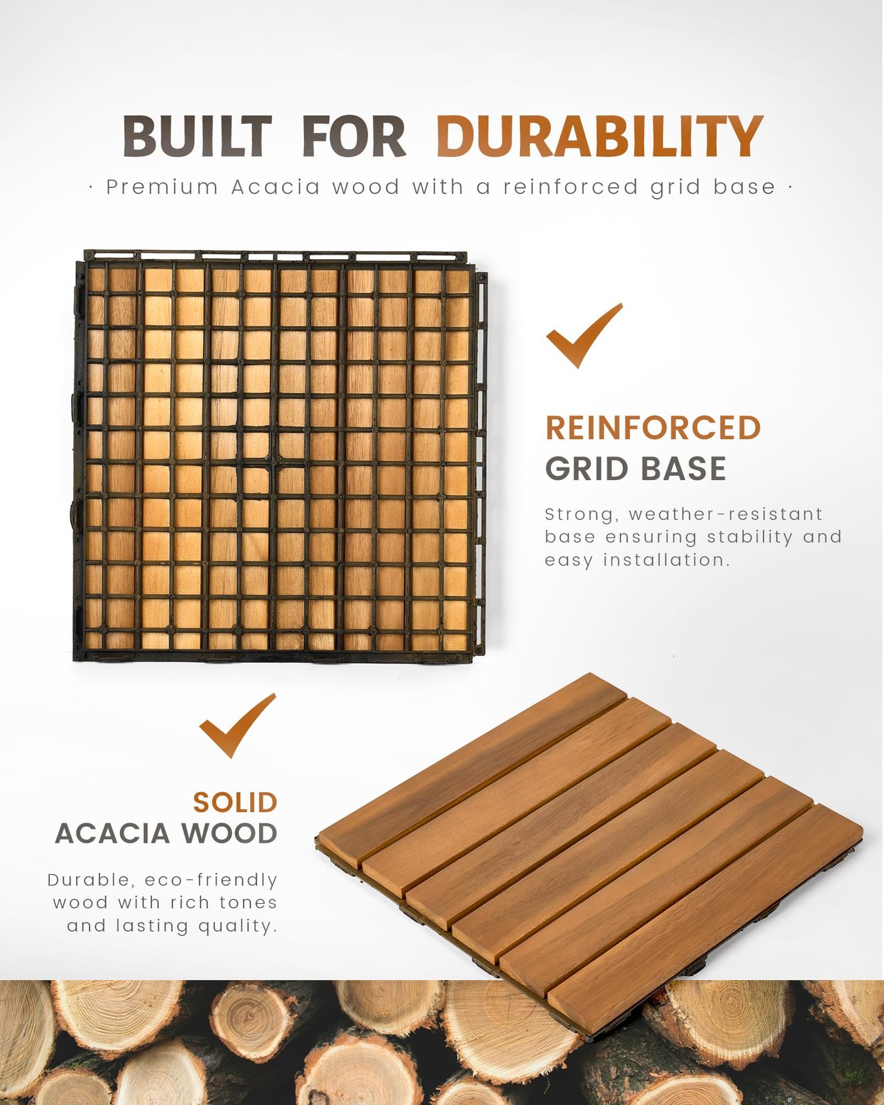 Upolana 9 PCS Interlocking Deck Tiles 12″ x 12″, 6 Slats Outdoor Flooring Aca…