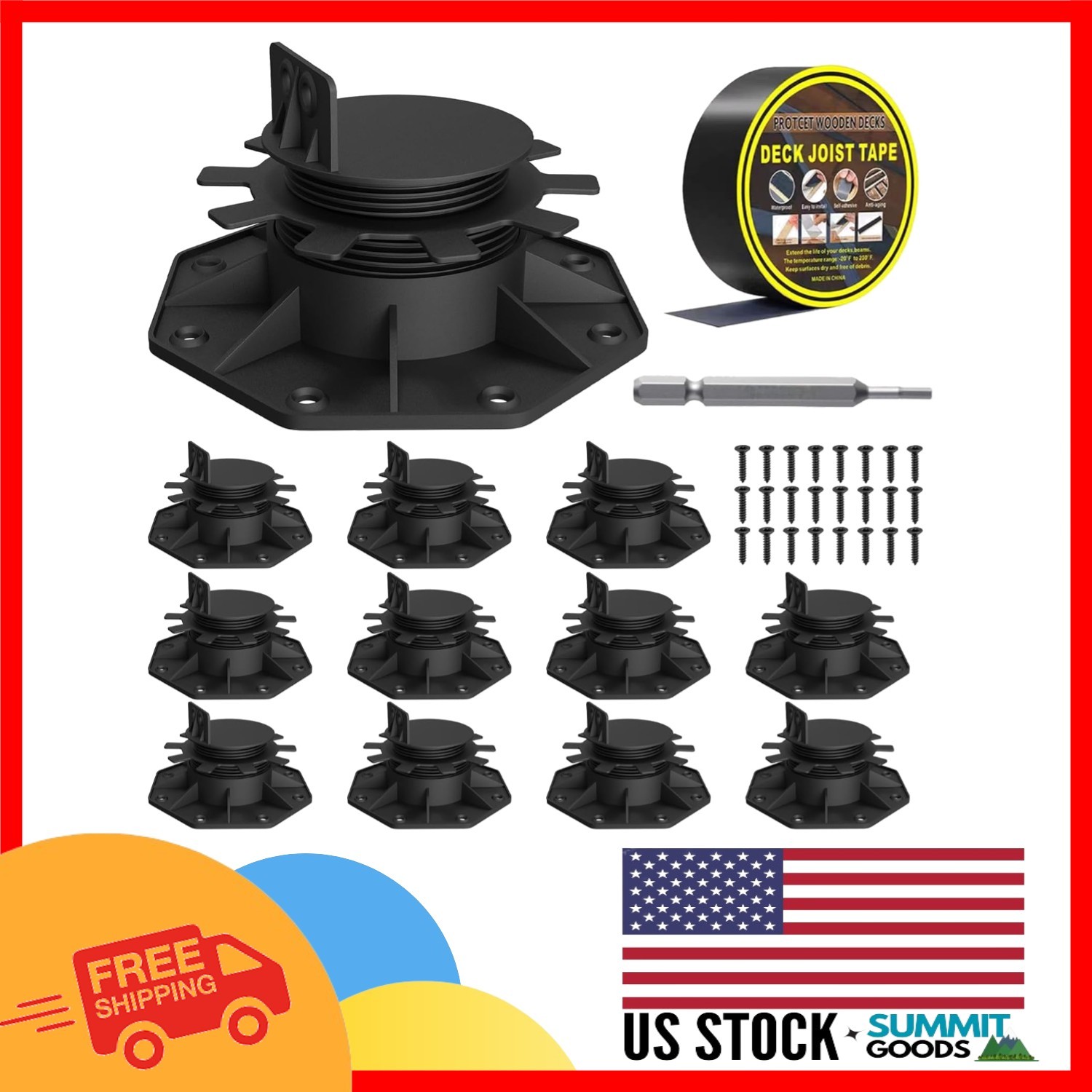 Durable 12-Pack Deck Support Pedestals for 2×4 & 2×6 Joists – Easy Installation
