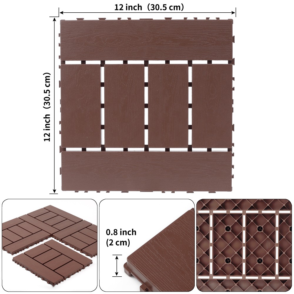 44 Pcs + Brown PP Floor Tiles for Indoor Outdoor Balcony Patio Poolside Backyard