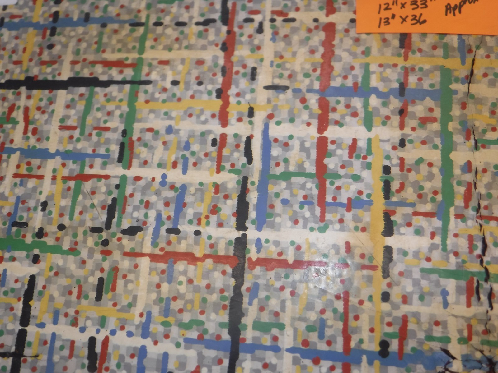VTG~LINOLEUM FLOORING~MCM~GRAY GRID~PRIMARY~2 SCRAPS~UPCYCLE~ARTS & CRAFTS~LOT 1