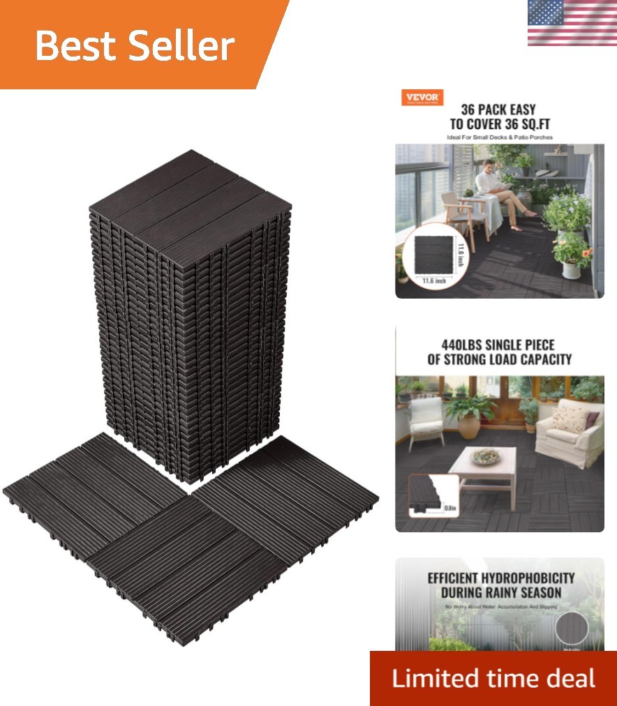 36 sq. ft Plastic Interlocking Deck Tiles, 36 Pack,12″x12″ Waterproof Non-Sli…