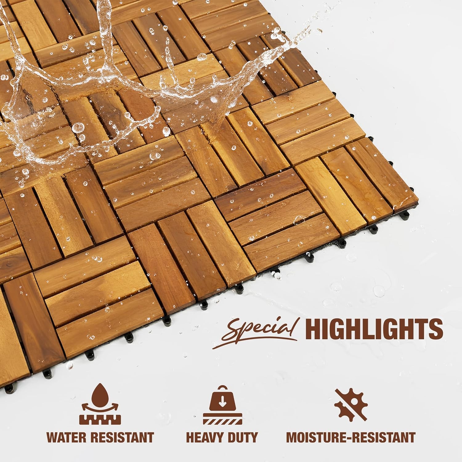 Wood Interlocking Deck Tiles, ” Patio Flooring, Waterproof