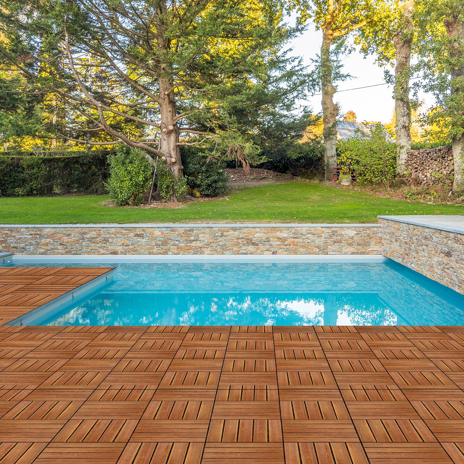 27 Pack Woooden Interlocking Deck Tiles Indoor Outdoor Patio Flooring 12″x12″
