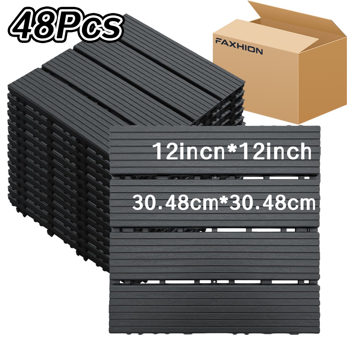 FAXHION 48/24 Pieces – 12 X 12 Interlocking Terrace Tiles