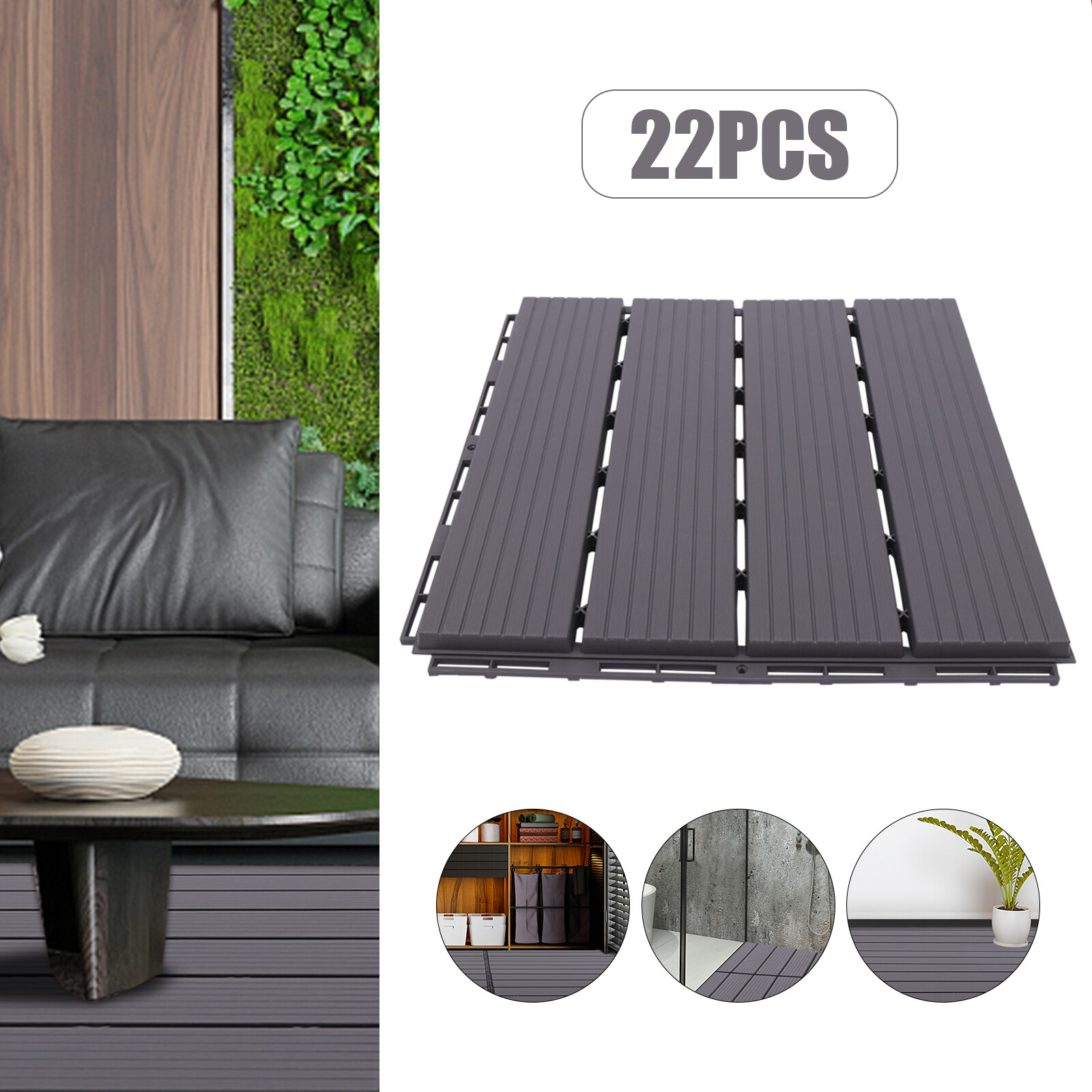 22PCS 12”x12” Interlocking Decking Tiles Plastic Composite Patio Deck Tiles