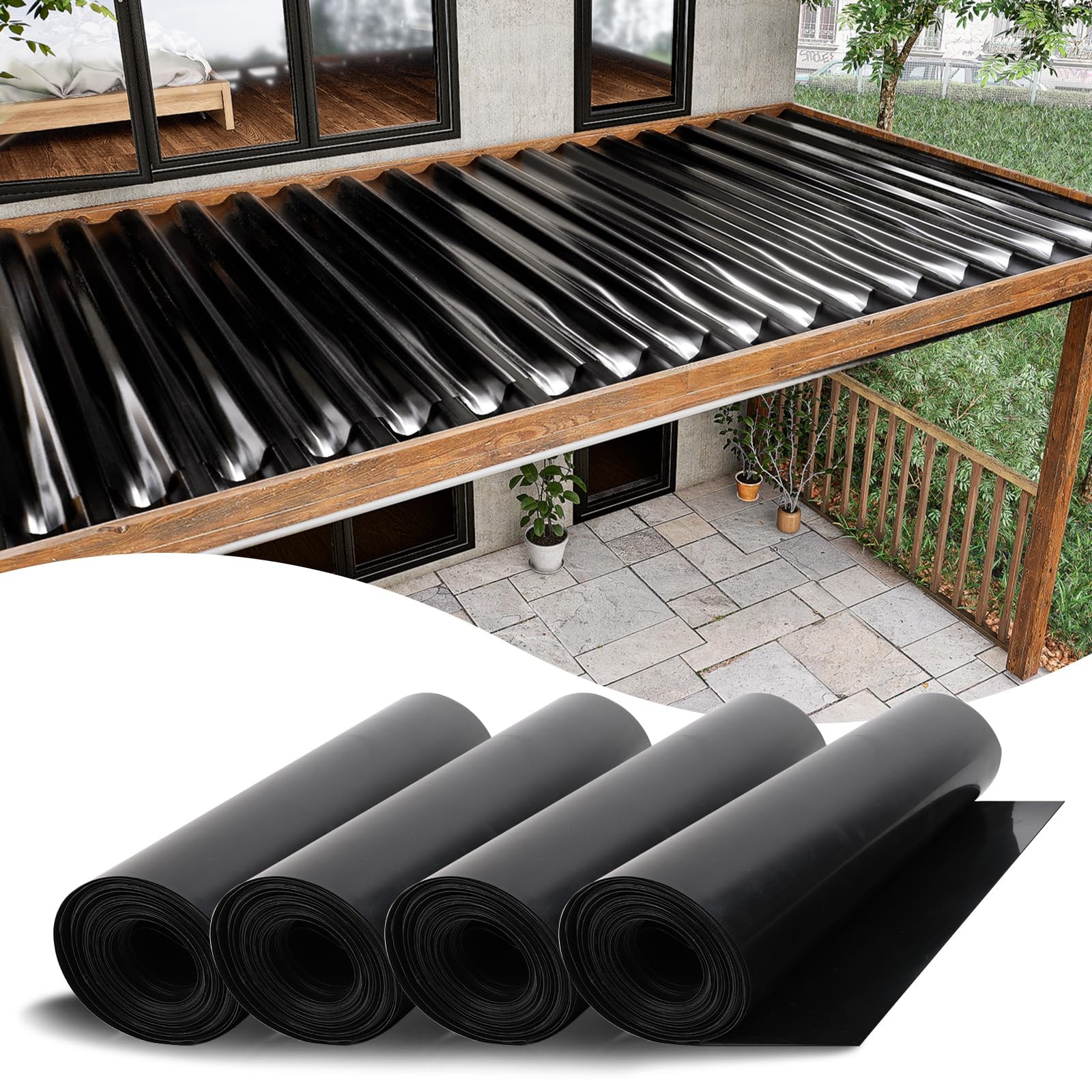 Muzata 4 PCS 50FT Black Under Deck Drainage System Trough HDPE Waterproofing Mem