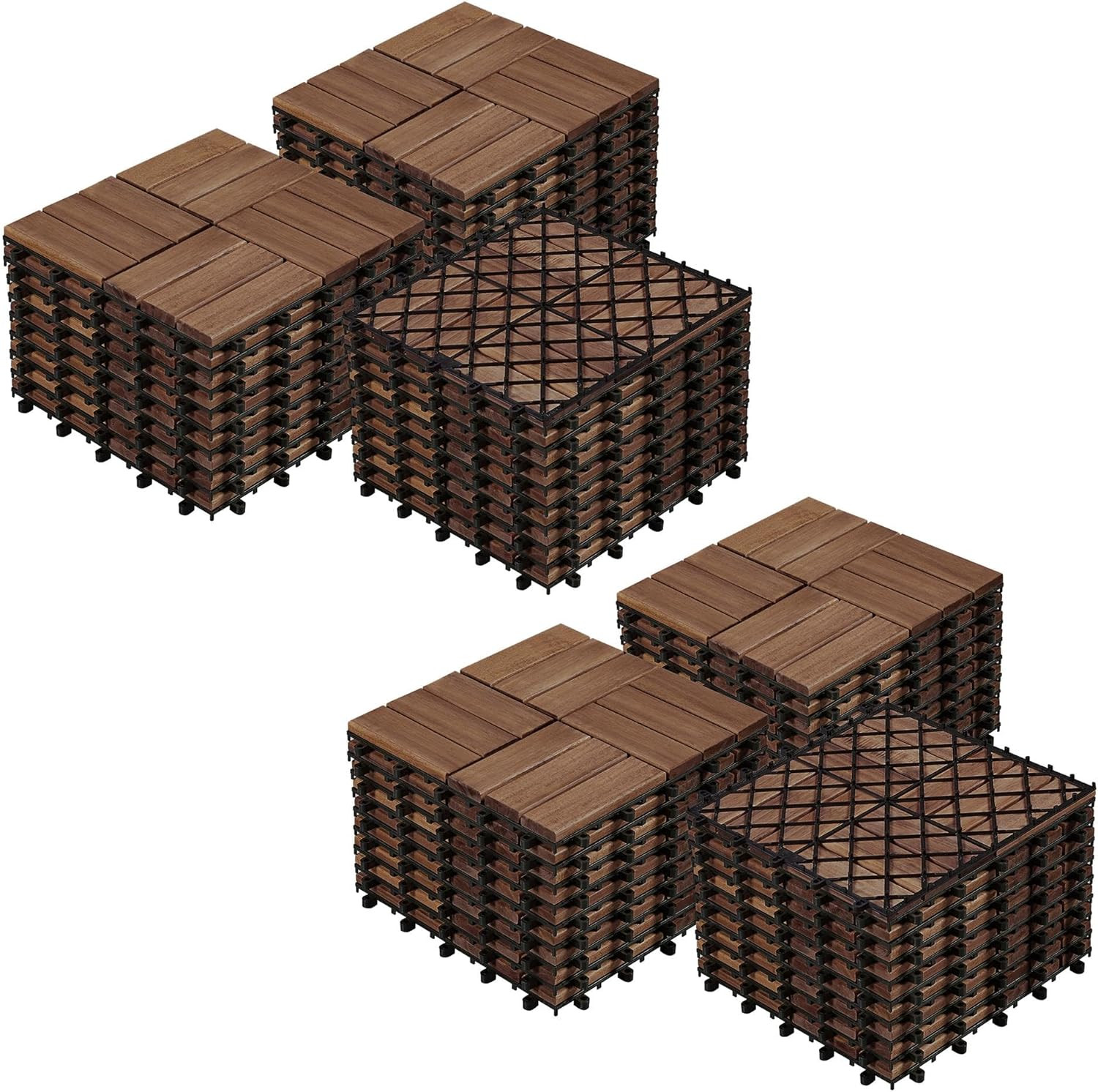 Yaheetech 54PCS Acacia Wood Deck Tiles Interlocking Patio Flooring,Brown | Acaci