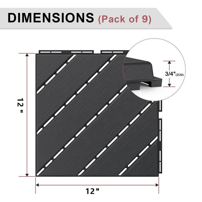 9 Pack Interlocking Deck Tiles 12×12 Patio Pavers Heavy Duty Plastic Outdoor