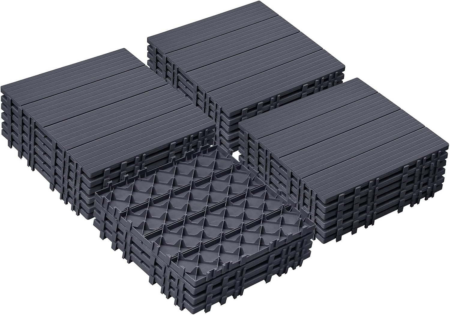22 PCS Plastic Interlocking Deck Tiles, All-Weather Outdoor Patio Flooring Tiles