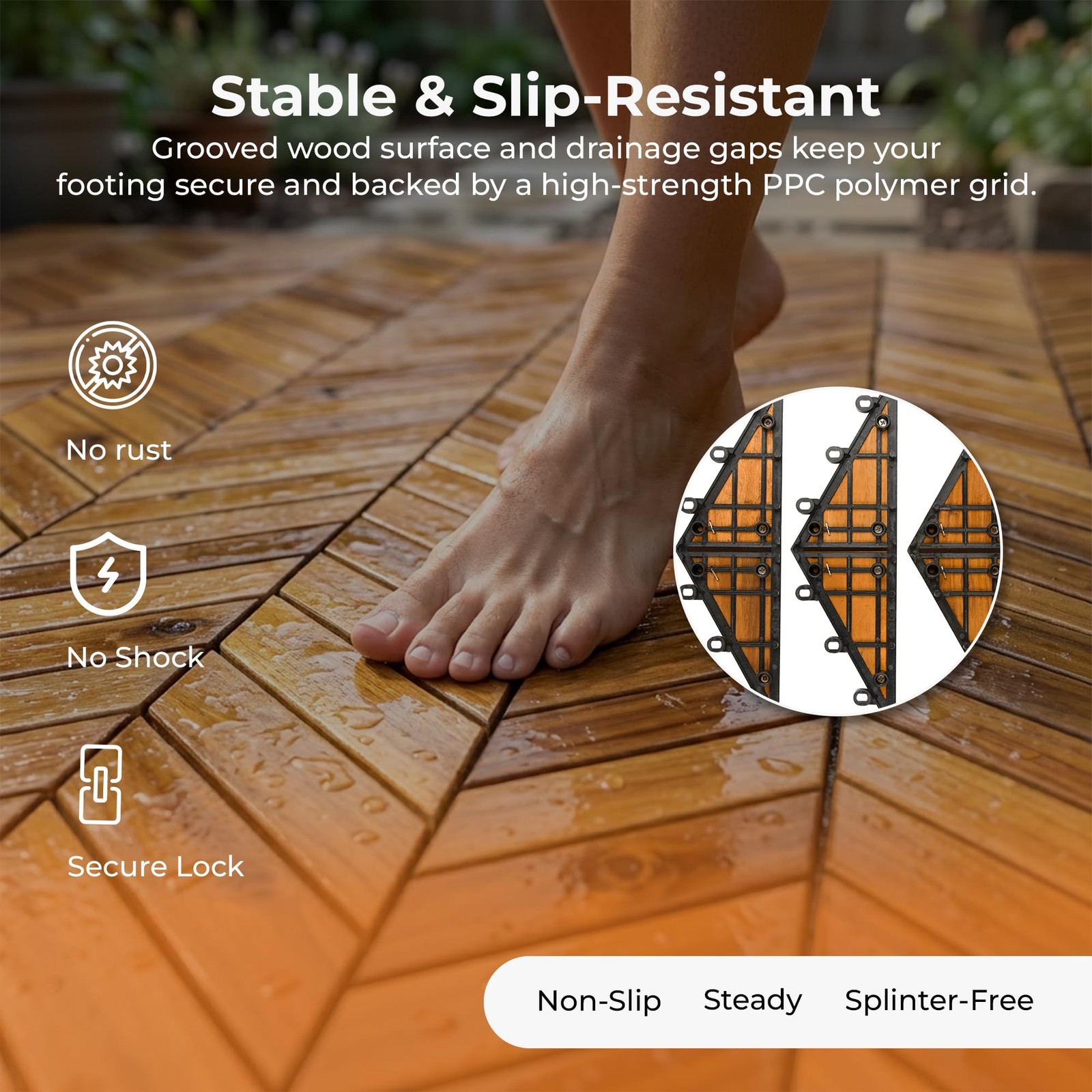 Majestick Goods Interlocking Deck Tiles 12″x8″ Herringbone 6 Sq Ft Acacia Wo…