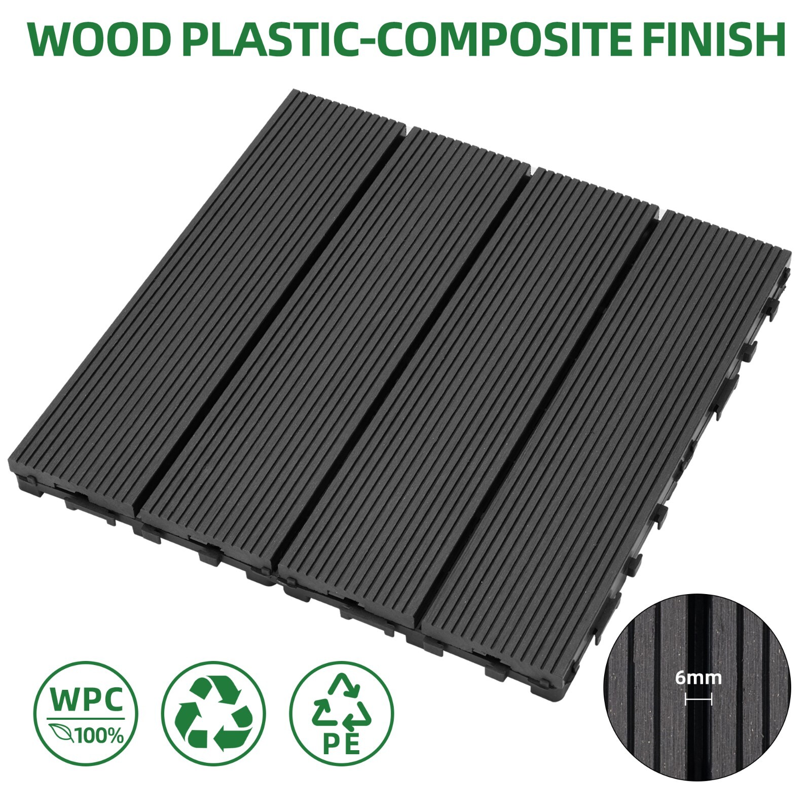 (Pack of 9) 8.7 sq. ft Black Interlocking DIY Wood-Plastic Composite Deck Tiles