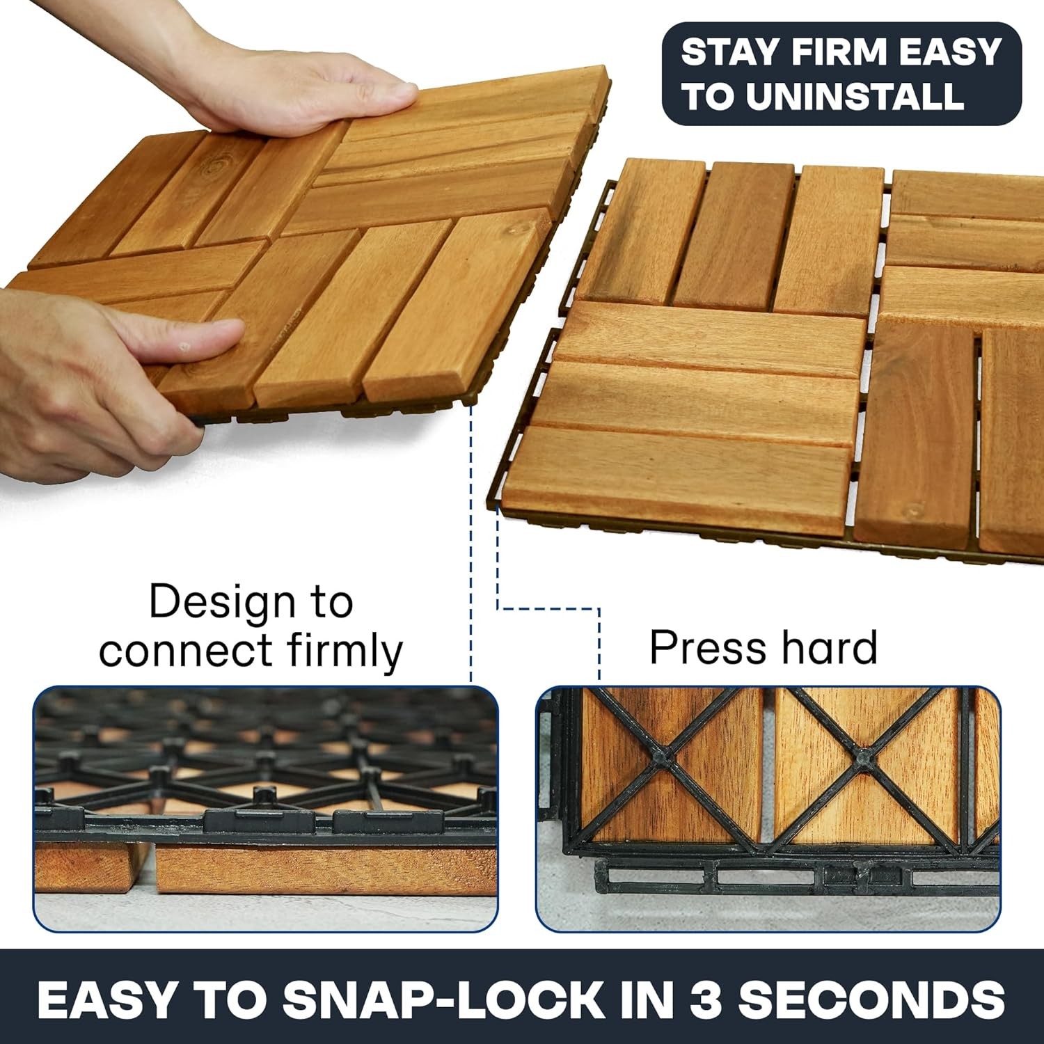 Interlocking Deck Tiles 12”x12”, Acacia Wood Patio Tiles