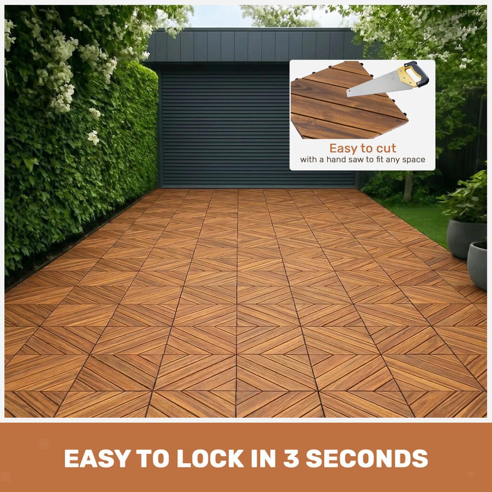 Waterproof Interlocking Deck Tiles 27PCS, 12×12 Inch Acacia Wood, Outdoor
