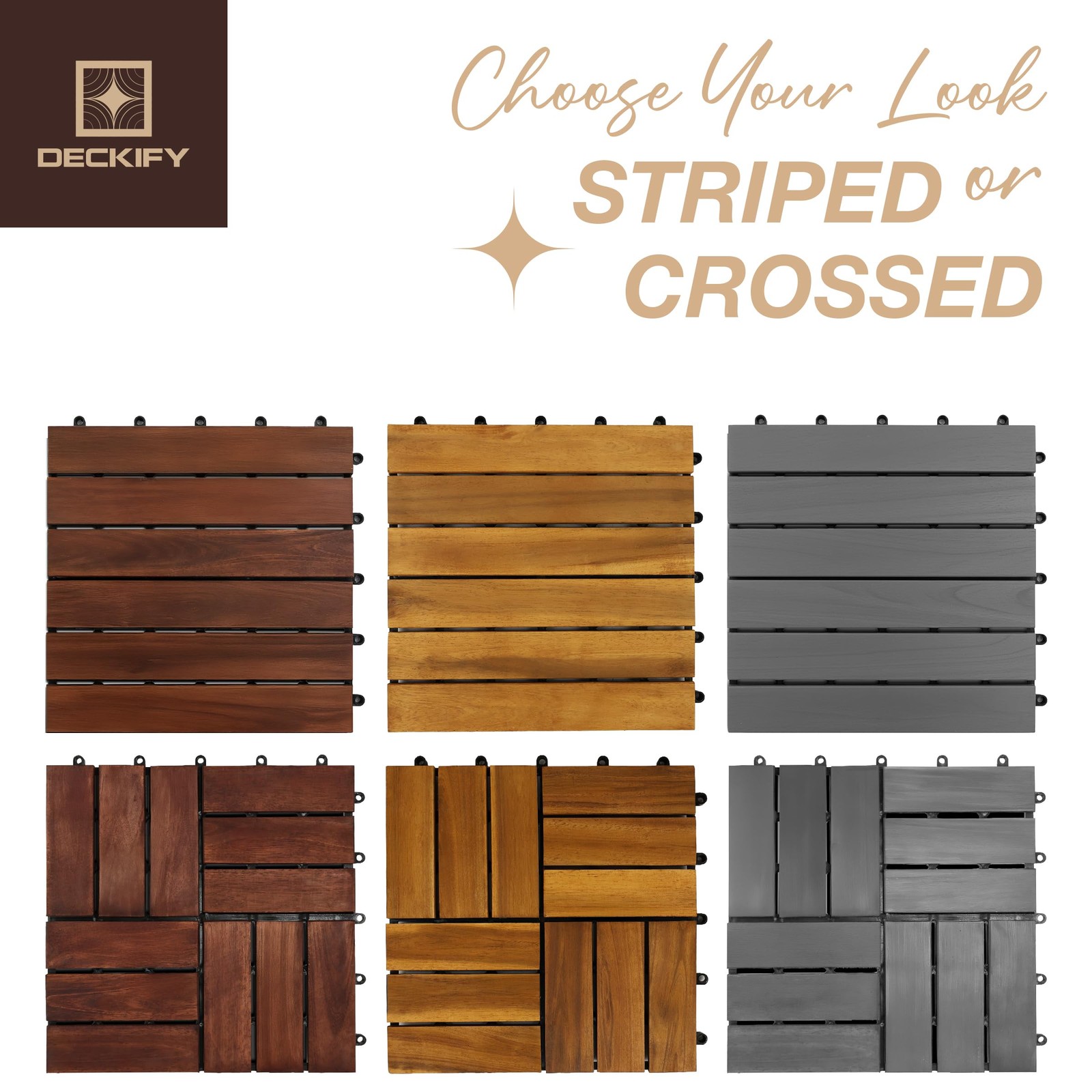 Acacia Wood Interlocking Patio Deck Tiles, 12 x 12 x 0.9 Inch Outdoor Floorin…