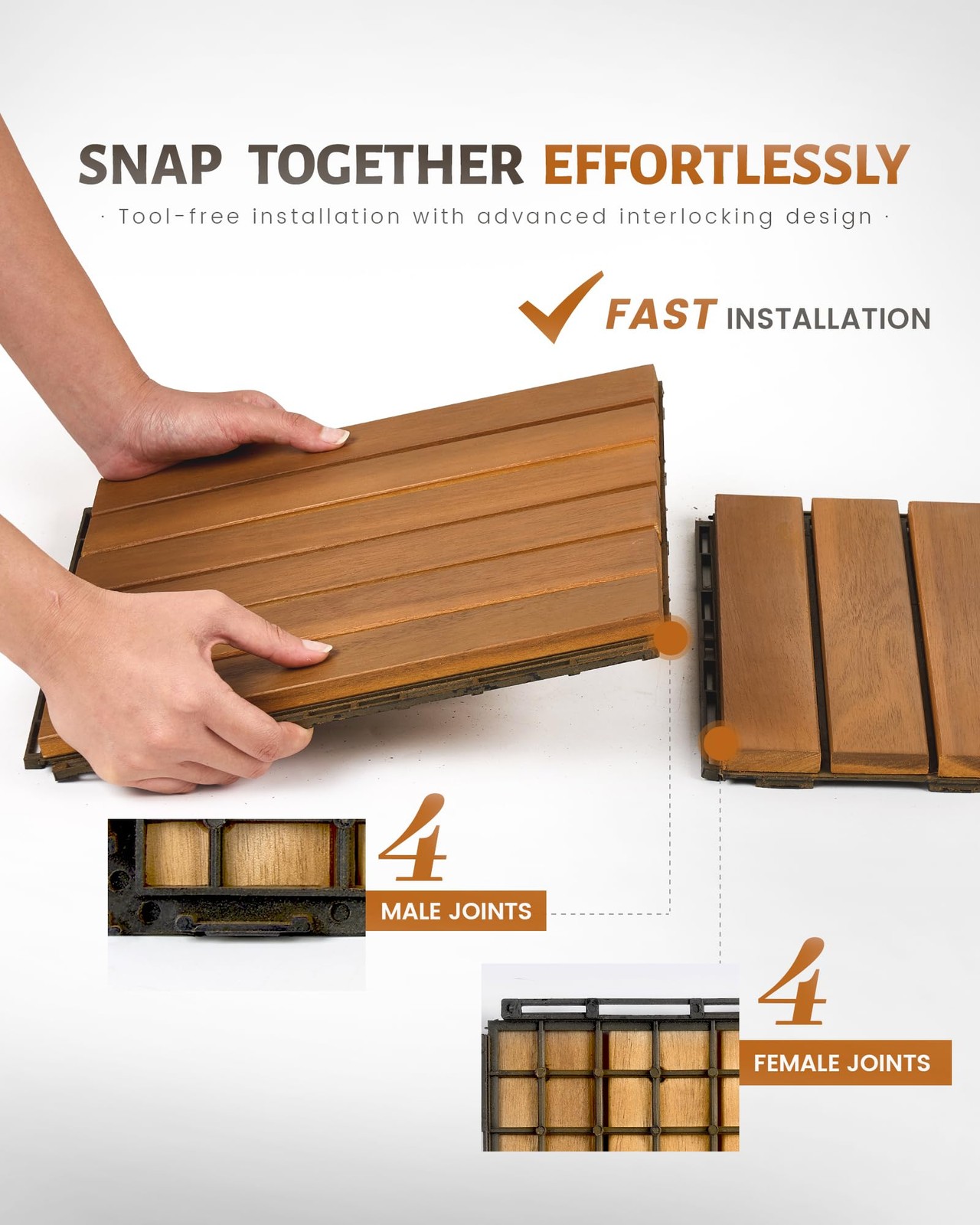 Upolana 9 PCS Interlocking Deck Tiles 12″ x 12″, 6 Slats Outdoor Flooring Aca…