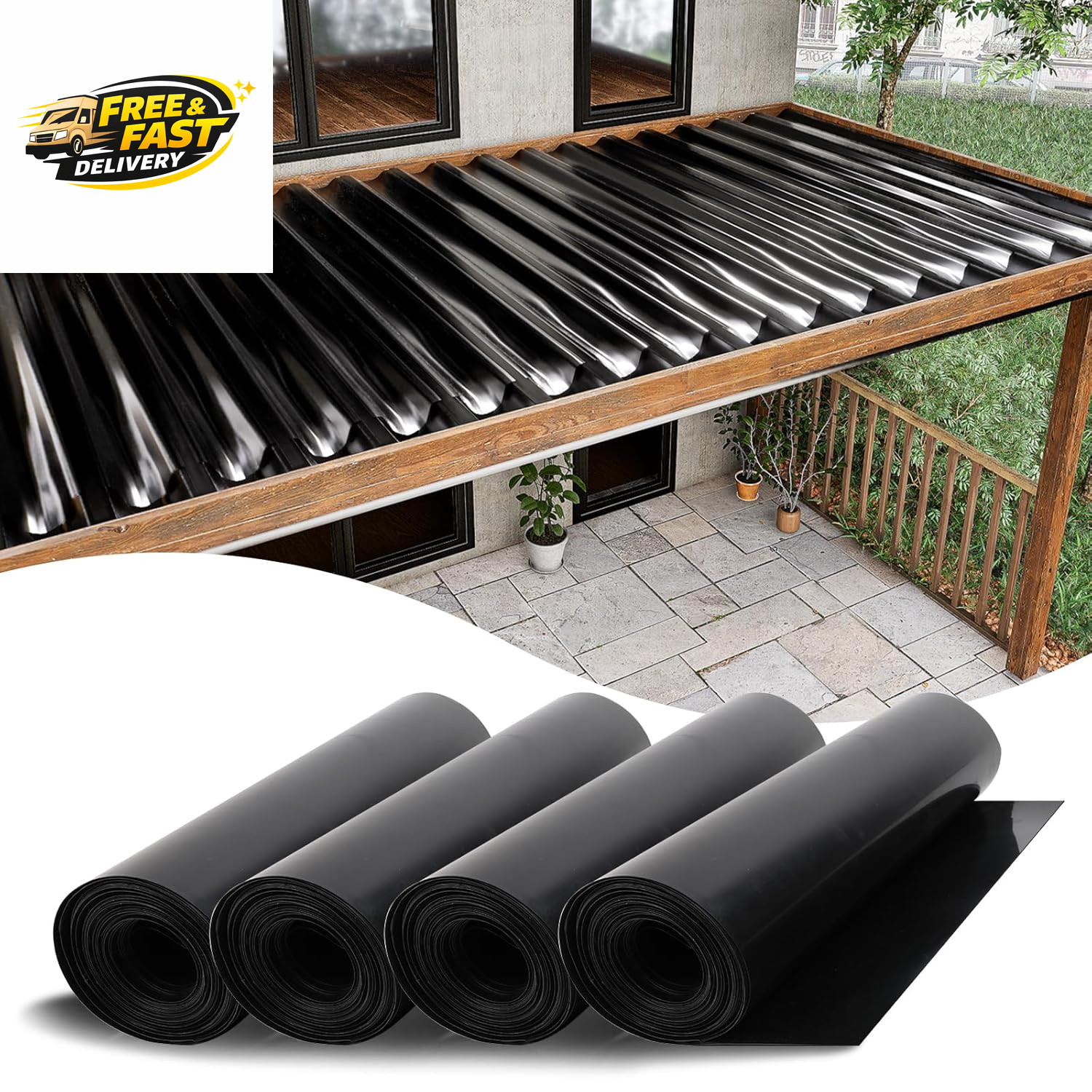 4 PCS 50FT Black under Deck Drainage System Trough HDPE Waterproofing