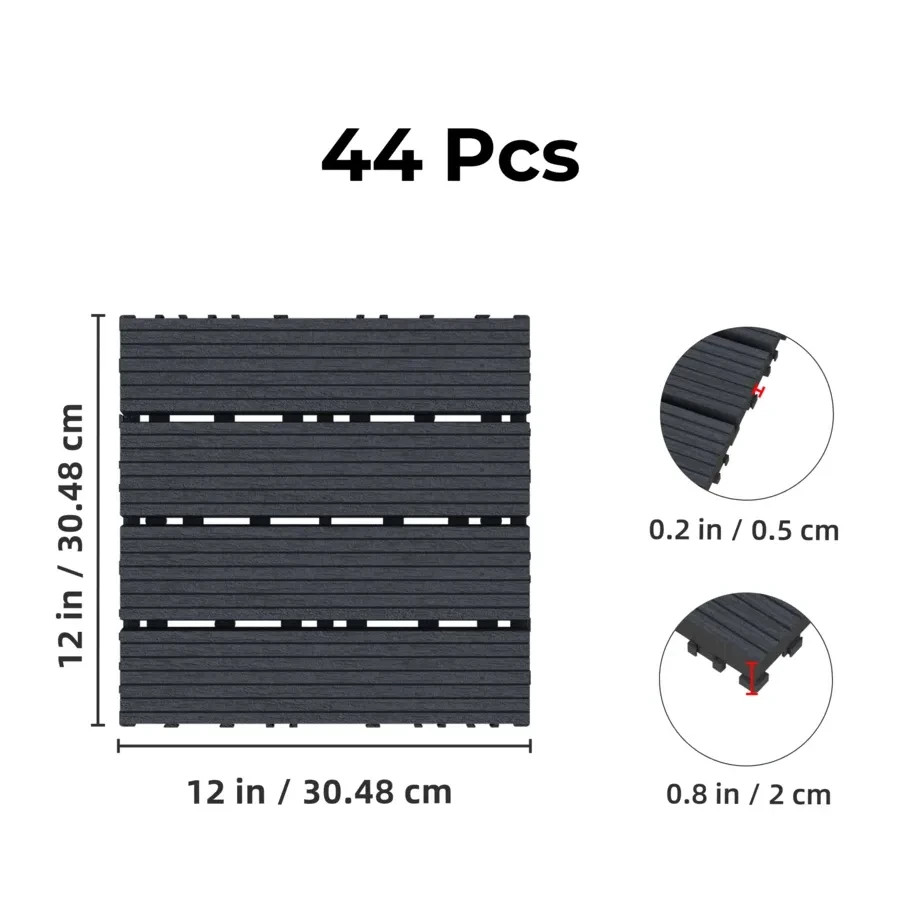 44 Pcs Interlocking Deck Tiles 12×12 Outdoor Patio Balcony Floor Waterproof DIY