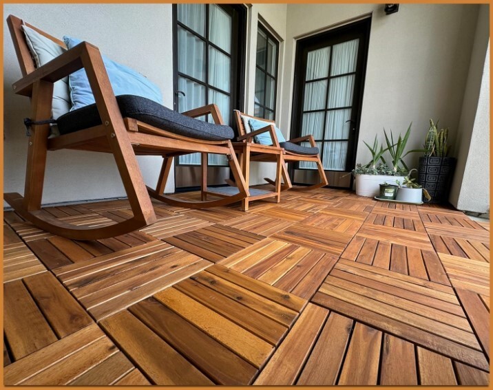 Interlocking Deck Tiles Snap Together Wood Flooring 12×12 Acacia Hardwood 24 Set