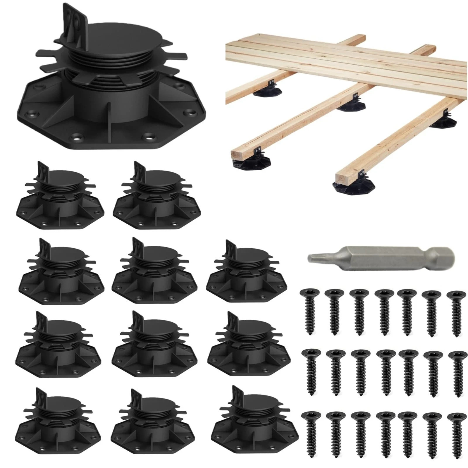 Deckit 12-Pack Adjustable Deck Support Pedestals, 1.18″–2.36″ (30–60 mm), for…