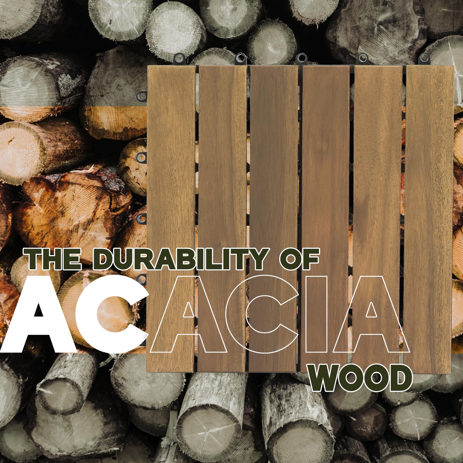 Acacia Wood Decking Tiles 9PCS – Easy Snap Interlocking Deck Tiles for Patio Poo
