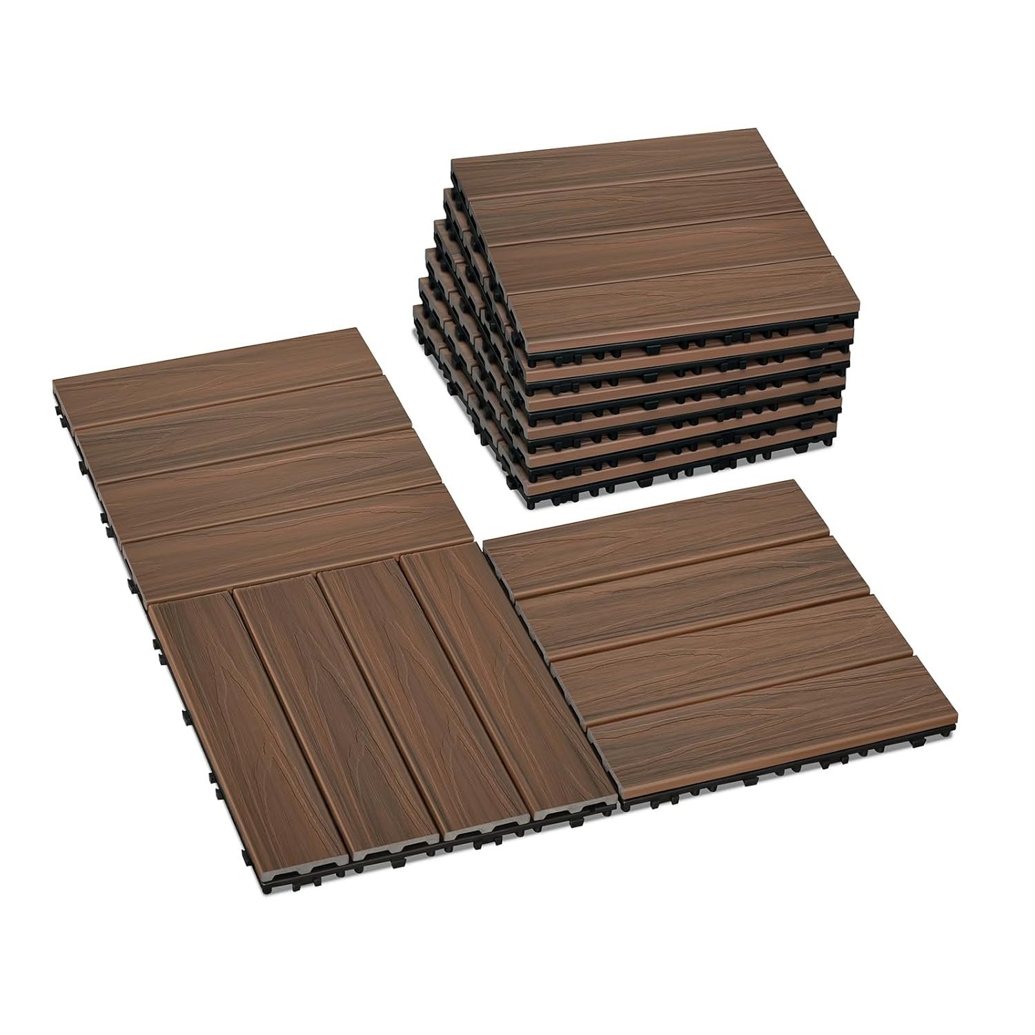 Teak Brown Interlocking 12×12 Deck Tiles Waterproof All Weather Patio Flooring