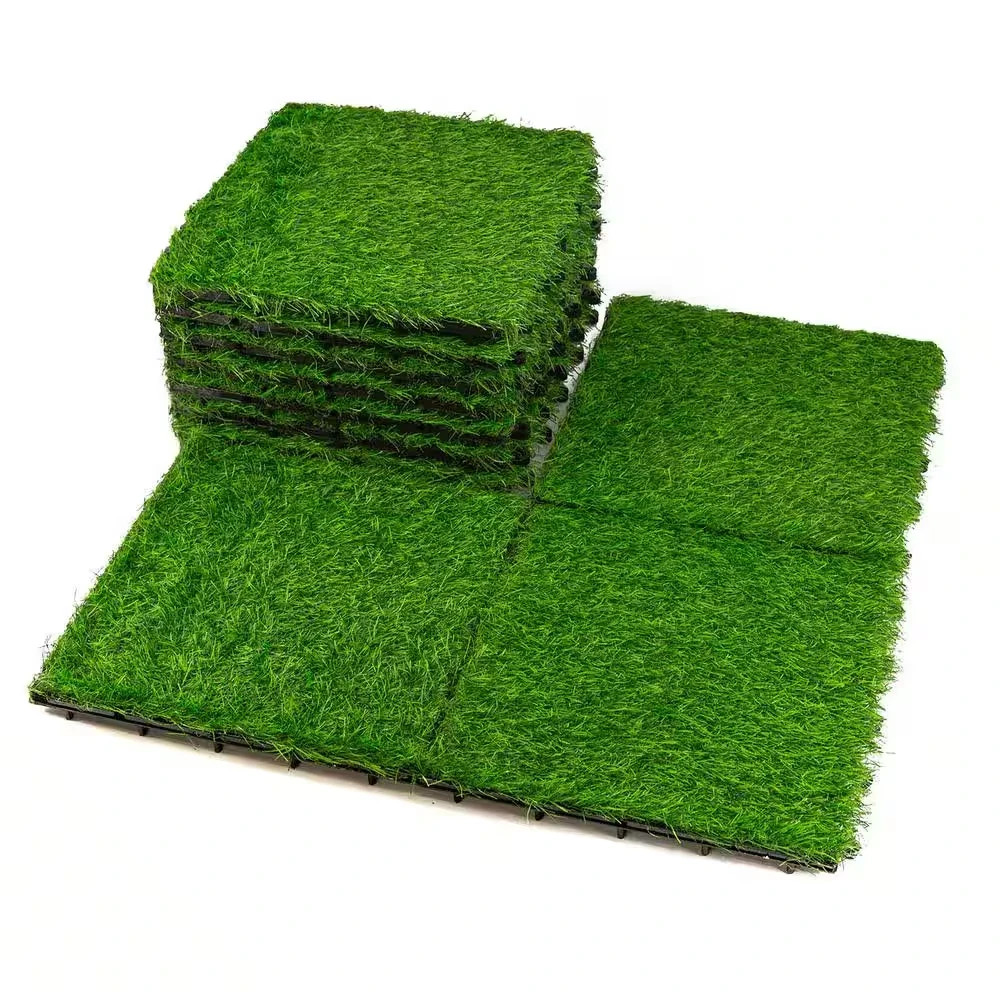 10-Pack 12″ X 12″ Square Interlocking Flooring Wood Deck Tile Tufted Grass Green