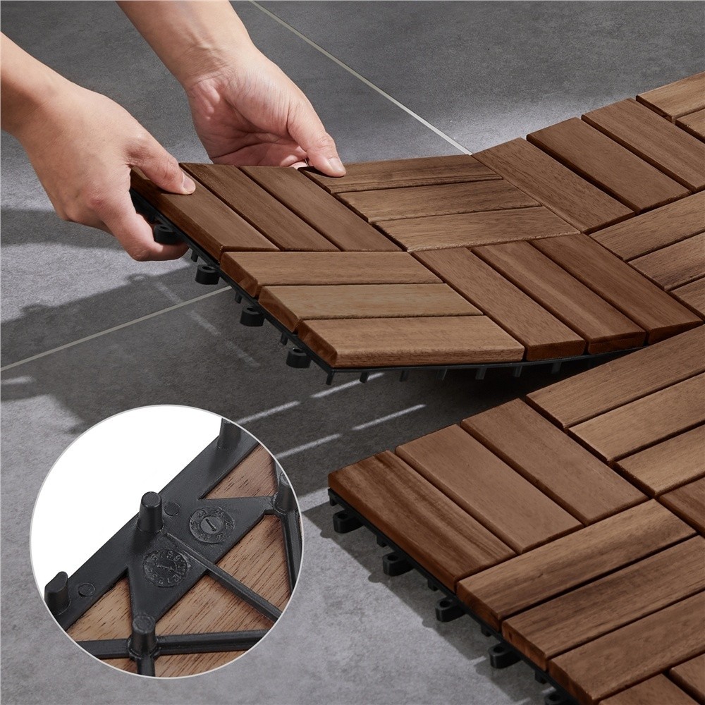 Pack of 27 Interlocking Deck Tiles, for Indoor Patio Garden, Brown