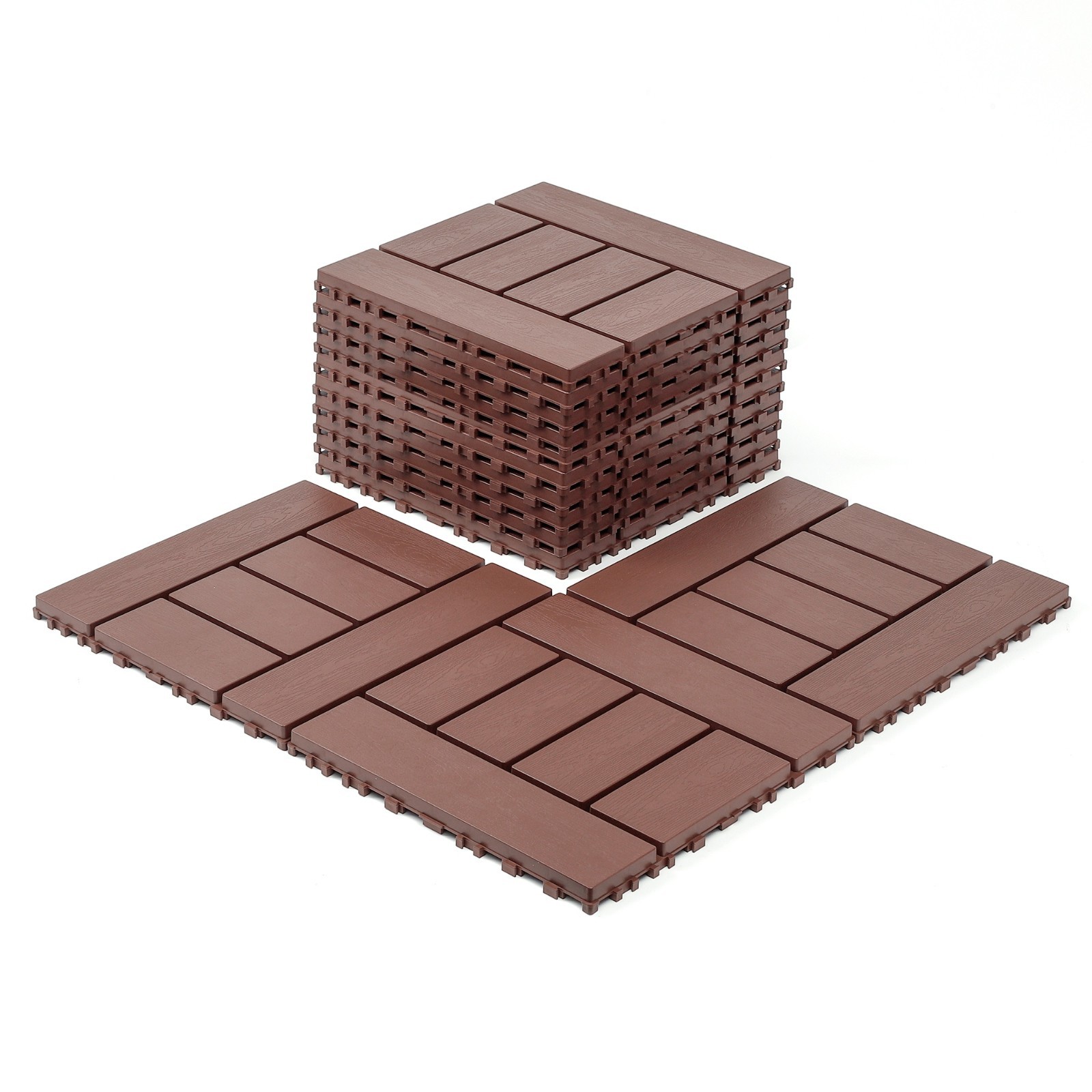 44 Pack Plastic Interlocking Deck Tiles,12″x12″ Waterproof Floor Tiles,Brown