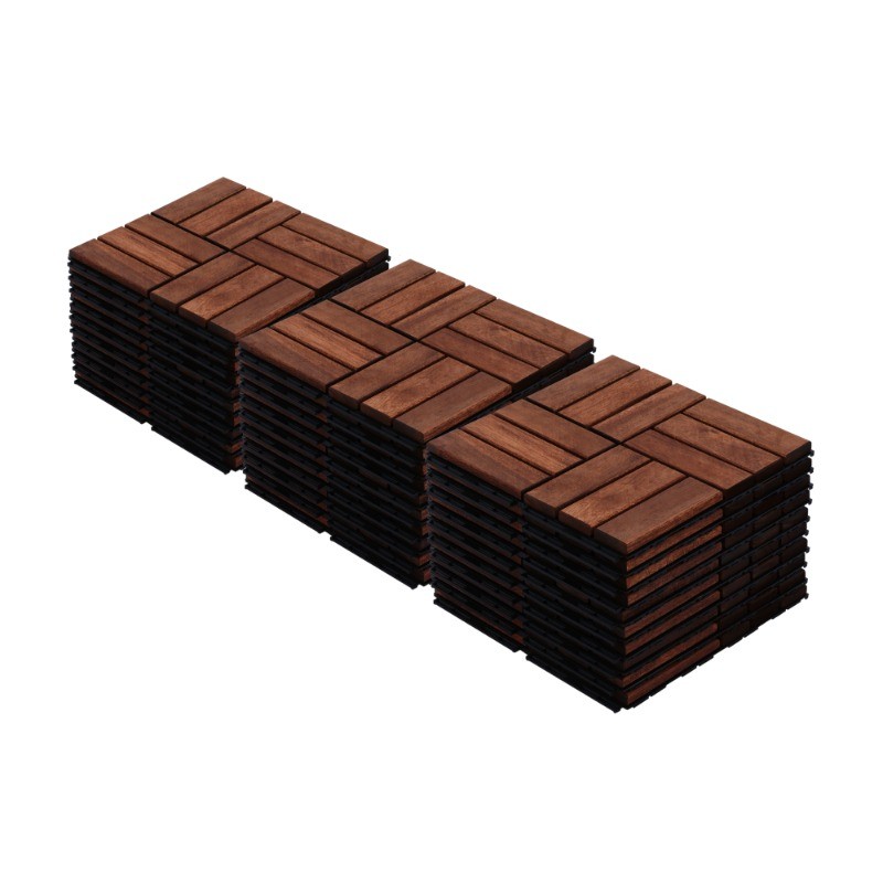 12″ x 12″ Acacia Wood Interlocking Deck Tiles Checker Pattern Outdoor