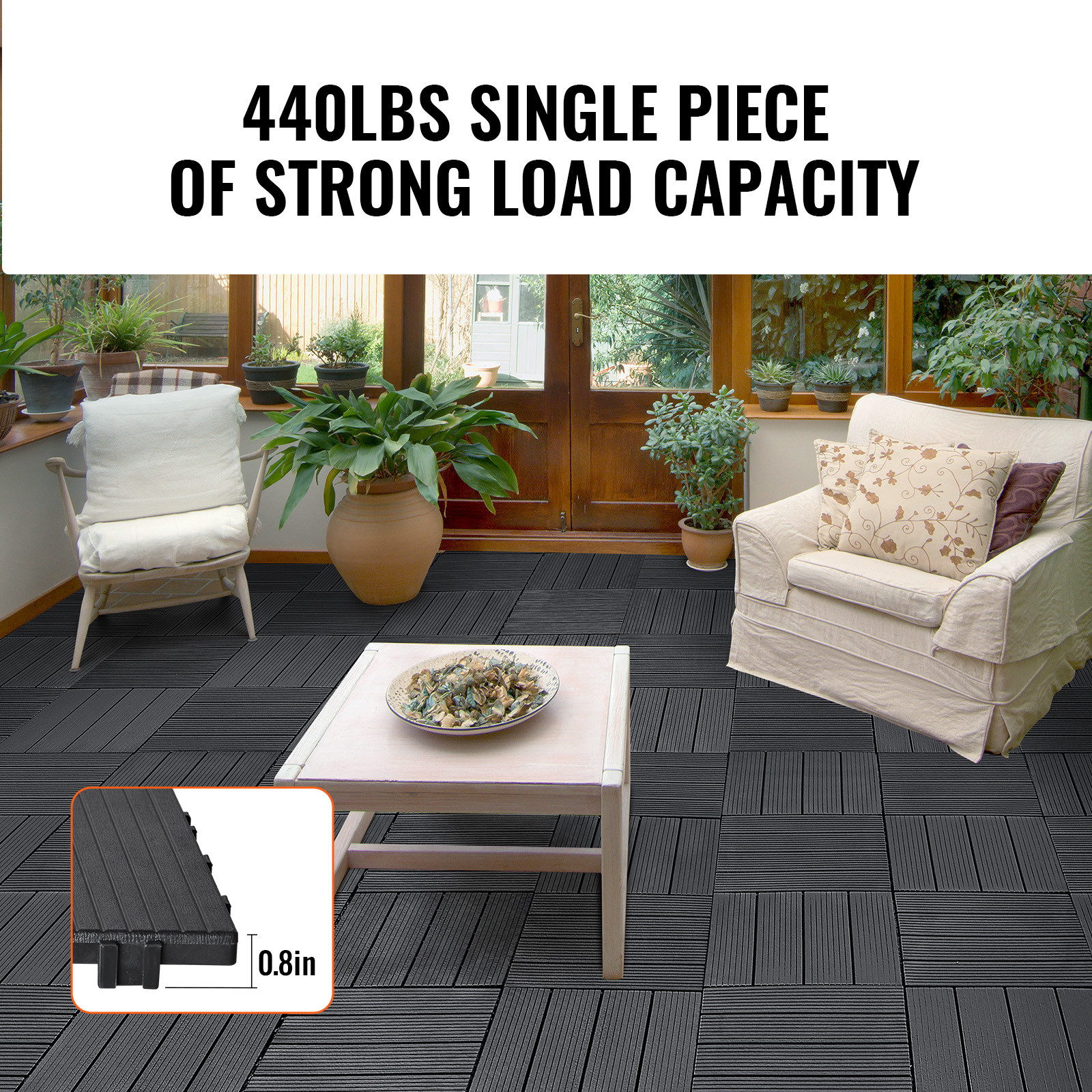 VEVOR Interlocking Deck Tiles 36 Pack 11.6″x11.6″ Plastic for Porch Dark Grey