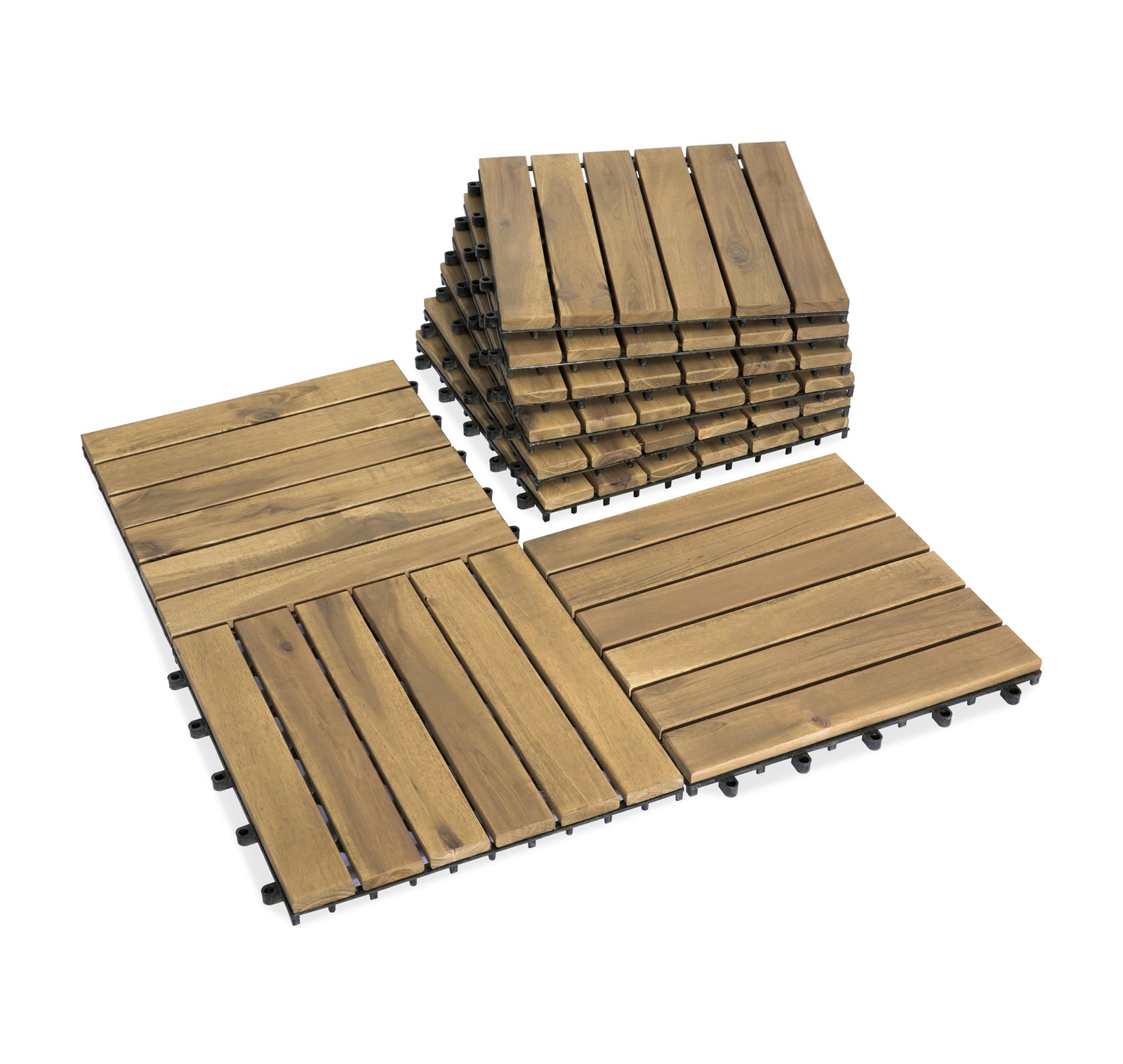 Natural Acacia 12X12 Interlocking Wood Deck Tiles for Balcony, Garden, Patio, Po